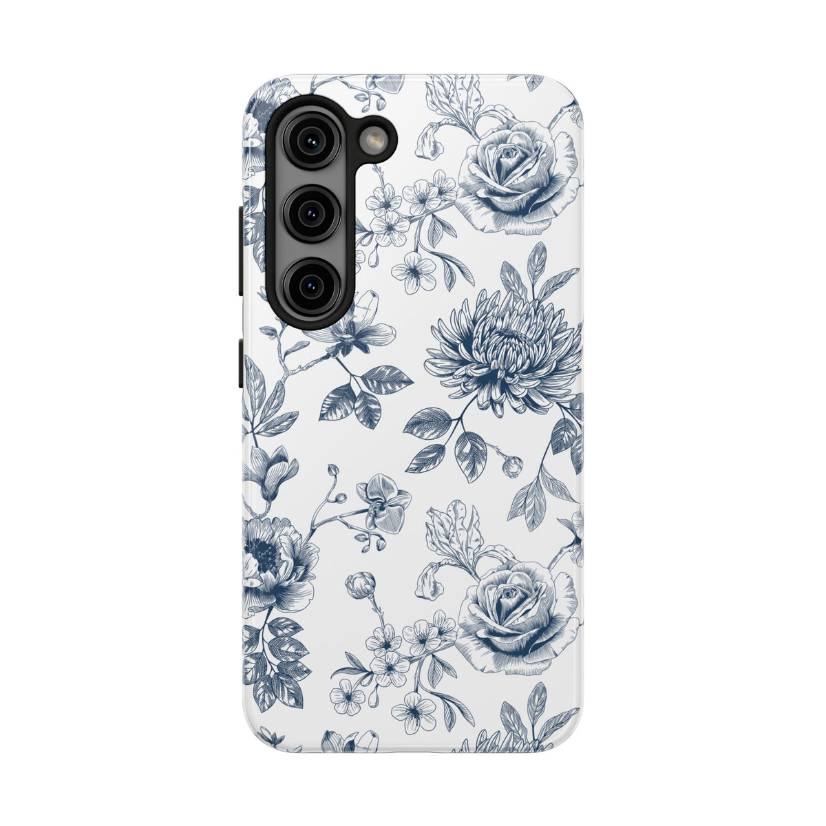 Tough Phone Case — Blue Vintage Floral Protective iPhone Cover