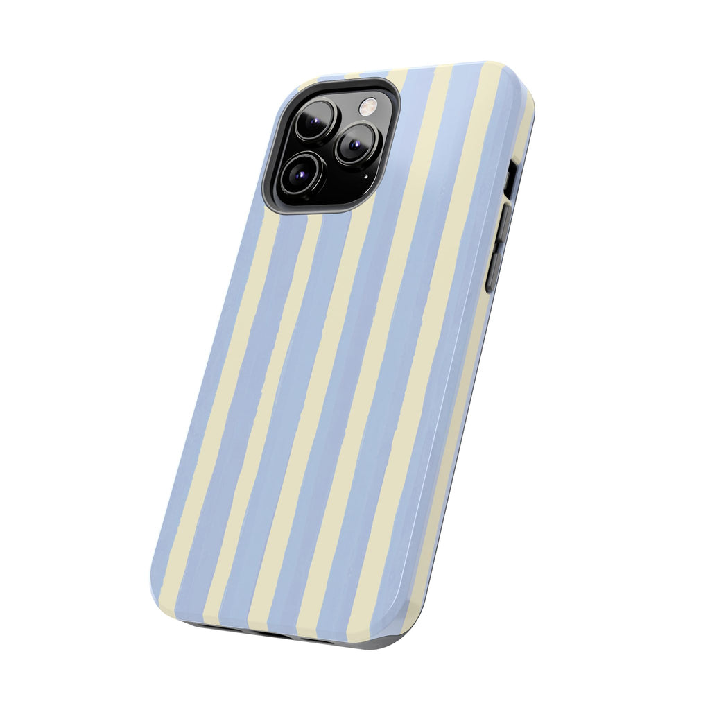 Pastel Stripe Tough Phone Case — Blue & Cream Protective Cover