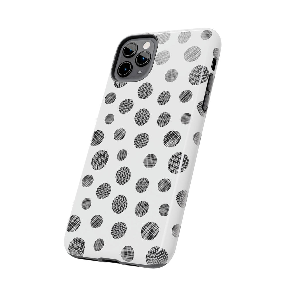 Polka Dot Texture Tough Phone Case — Black & White Spot Pattern, Protective Slim Phone Cover