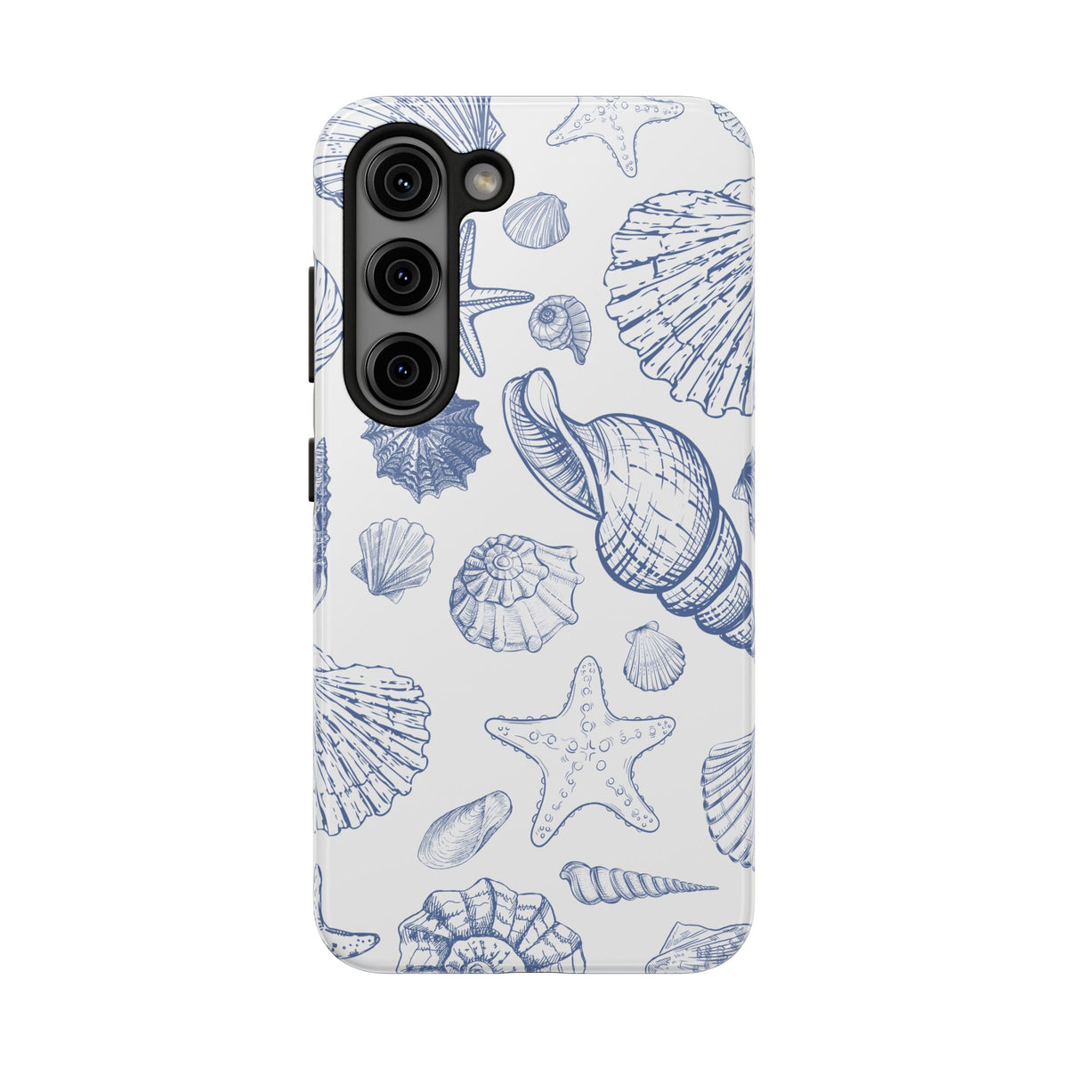 Seaside Sketch Tough Phone Case – Blue Shells & Starfish Protective Cover