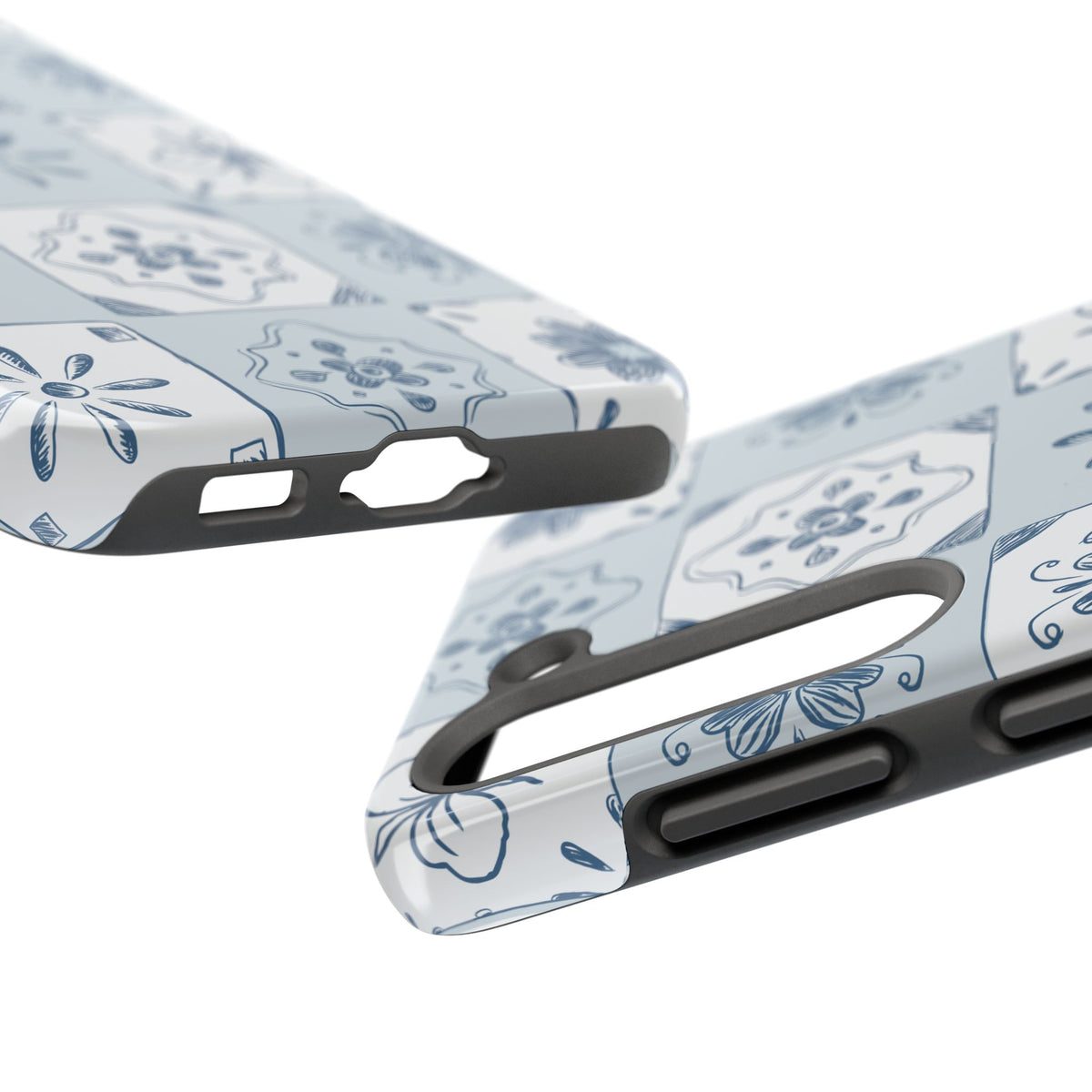 Blue Tile Floral Tough Phone Case — Ceramic Pattern Protective Phone Cover