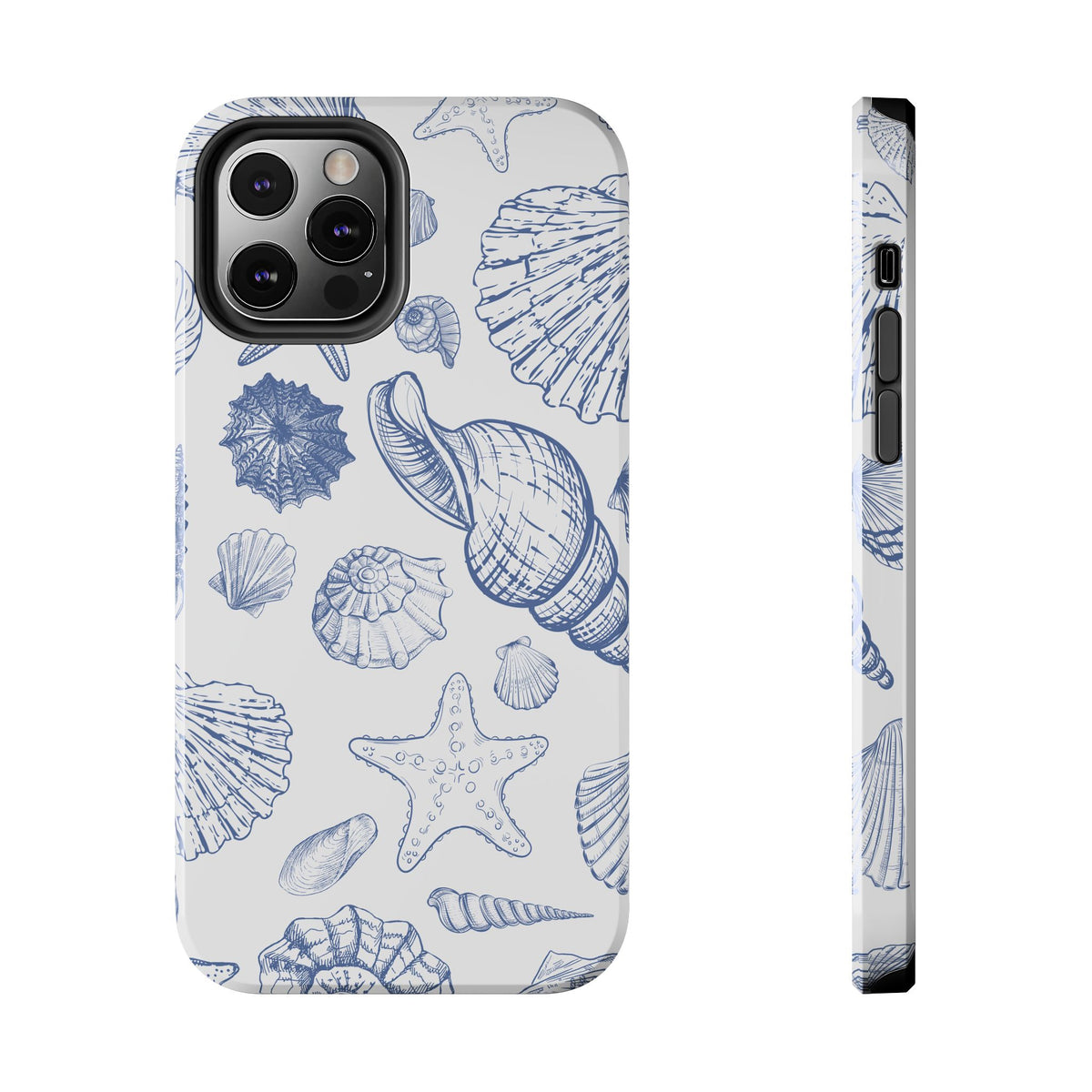 Seaside Sketch Tough Phone Case – Blue Shells & Starfish Protective Cover