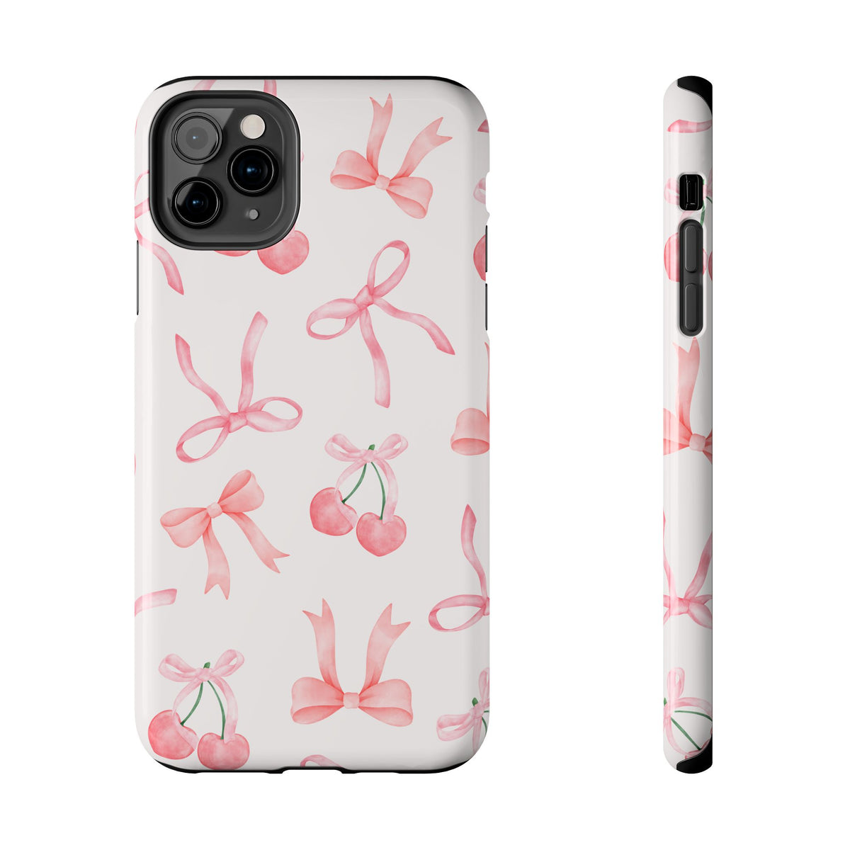 Pink Cherry & Bows Tough Phone Case — Cute Pastel Floral Pattern
