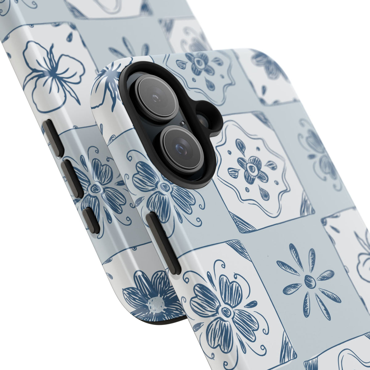 Blue Tile Floral Tough Phone Case — Ceramic Pattern Protective Phone Cover
