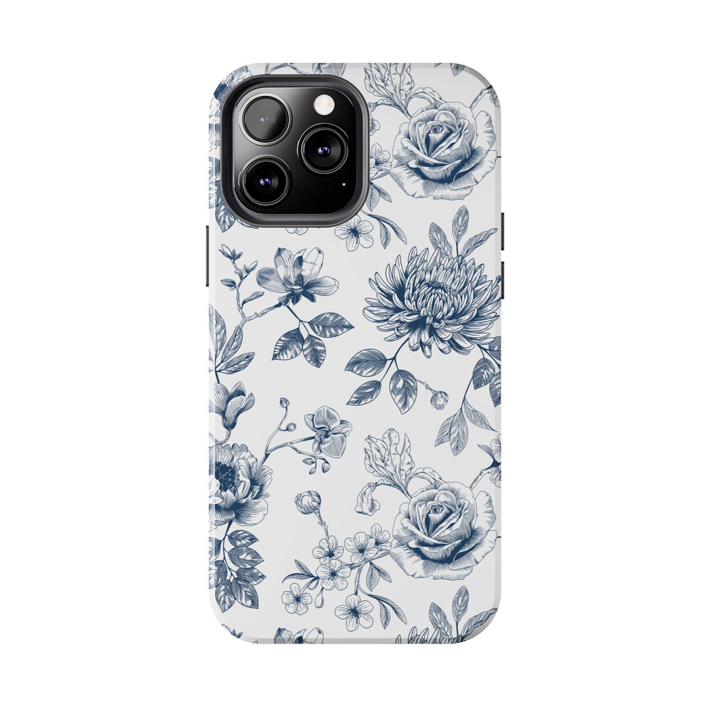 Tough Phone Case — Blue Vintage Floral Protective iPhone Cover