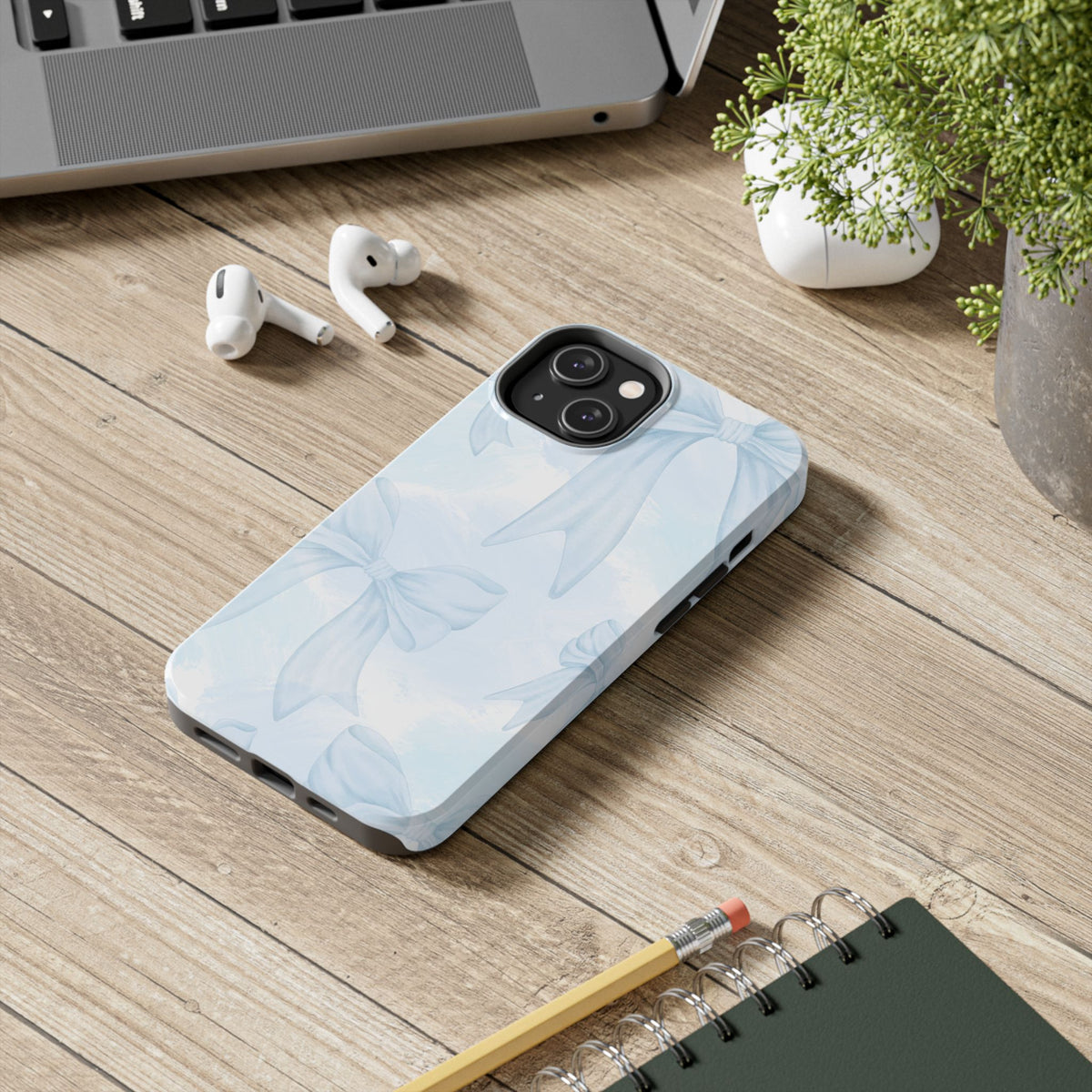 Pale Blue Bow Pattern Tough Phone Case