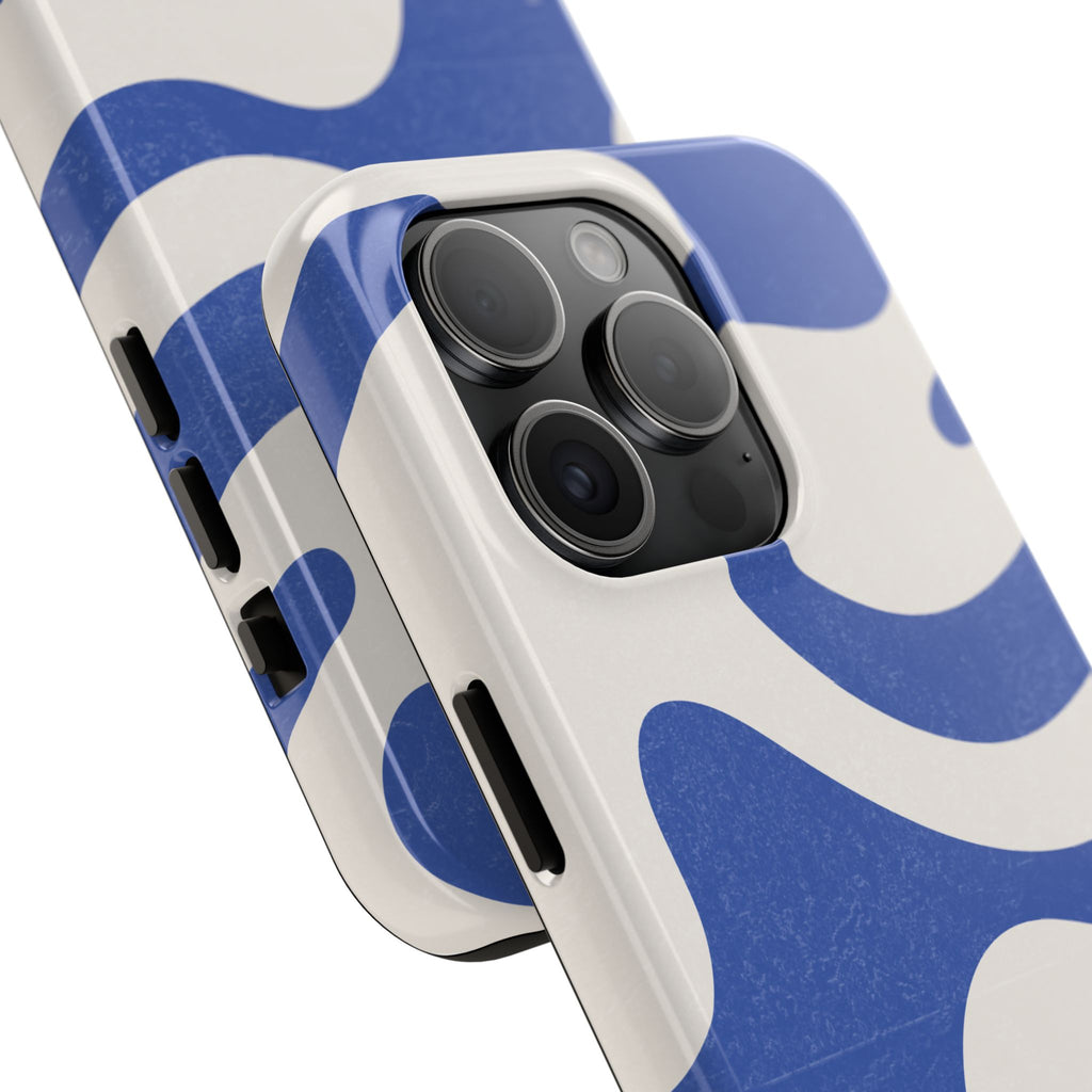 Blue Retro Swirl Tough Phone Case — Durable Abstract Pattern
