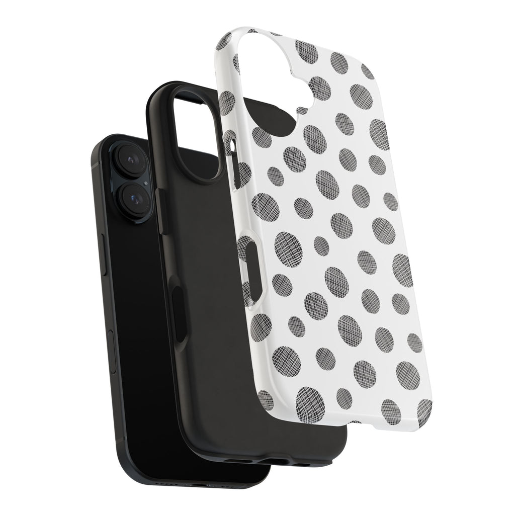 Polka Dot Texture Tough Phone Case — Black & White Spot Pattern, Protective Slim Phone Cover