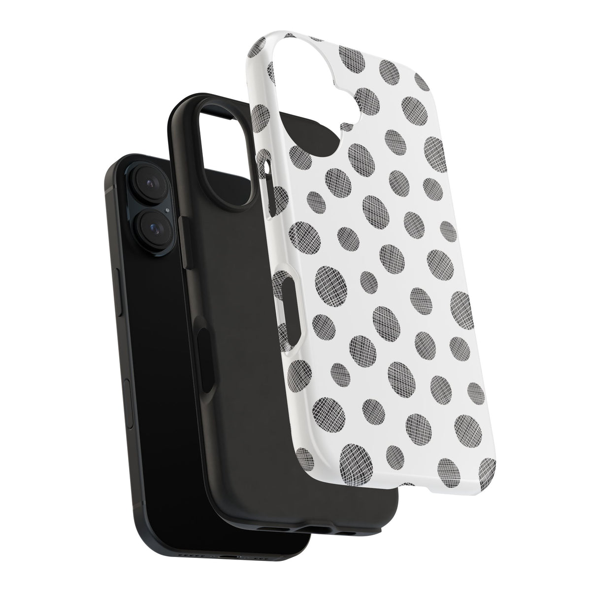 Polka Dot Texture Tough Phone Case — Black & White Spot Pattern, Protective Slim Phone Cover