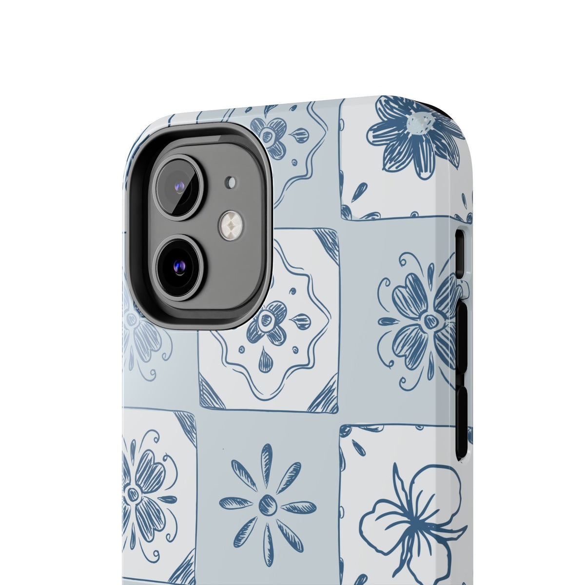 Blue Tile Floral Tough Phone Case — Ceramic Pattern Protective Phone Cover