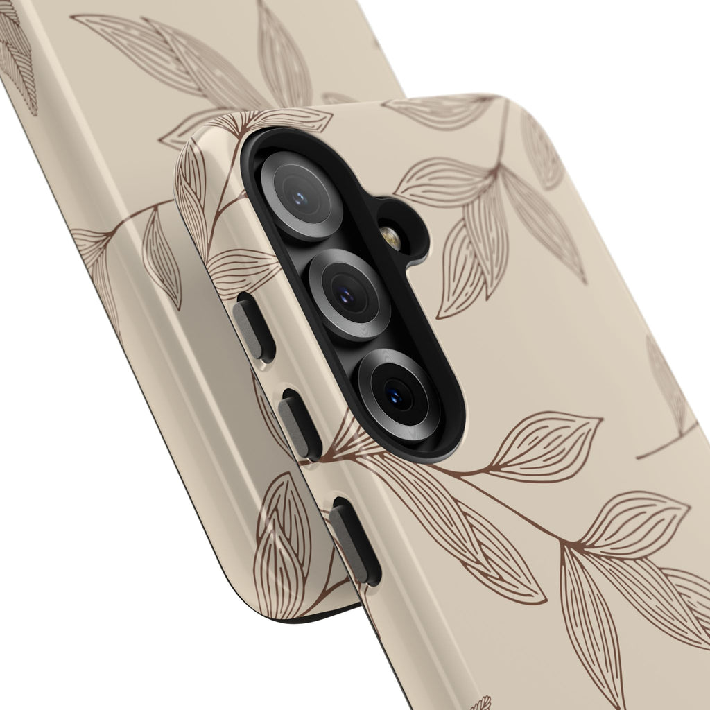 Tough Phone Case — Neutral Botanical Leaf Design (Protective Floral iPhone Case)