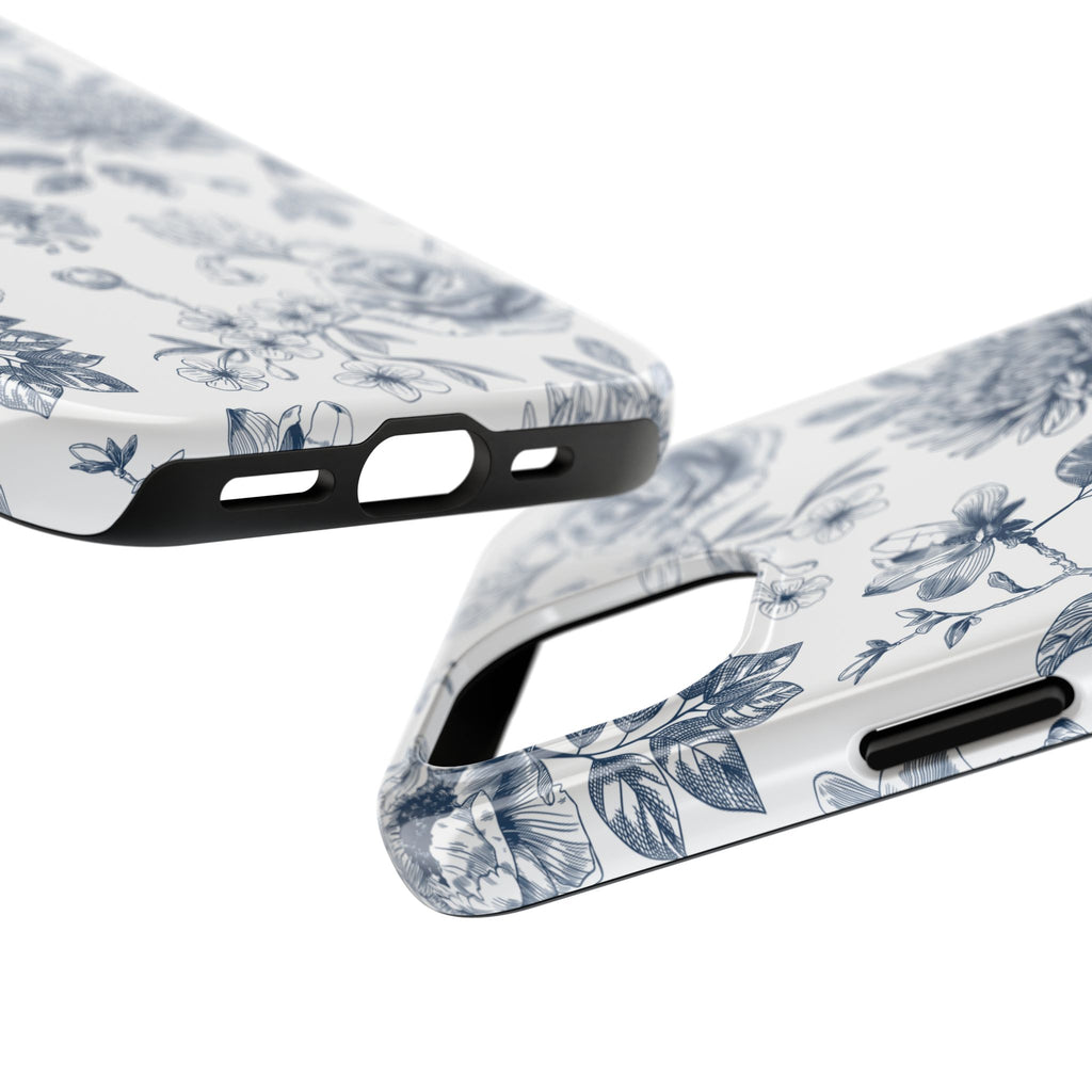 Tough Phone Case — Blue Vintage Floral Protective iPhone Cover