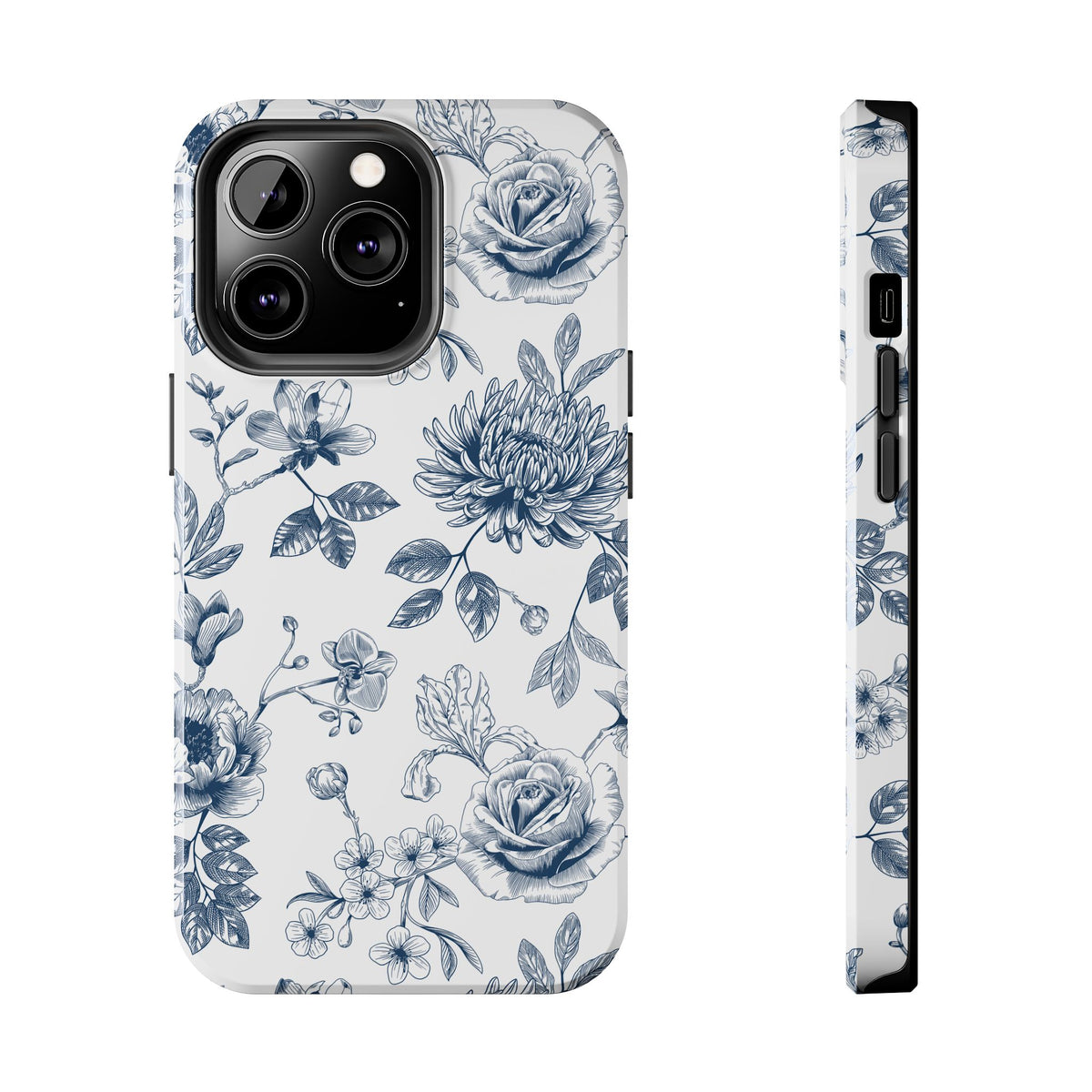 Tough Phone Case — Blue Vintage Floral Protective iPhone Cover