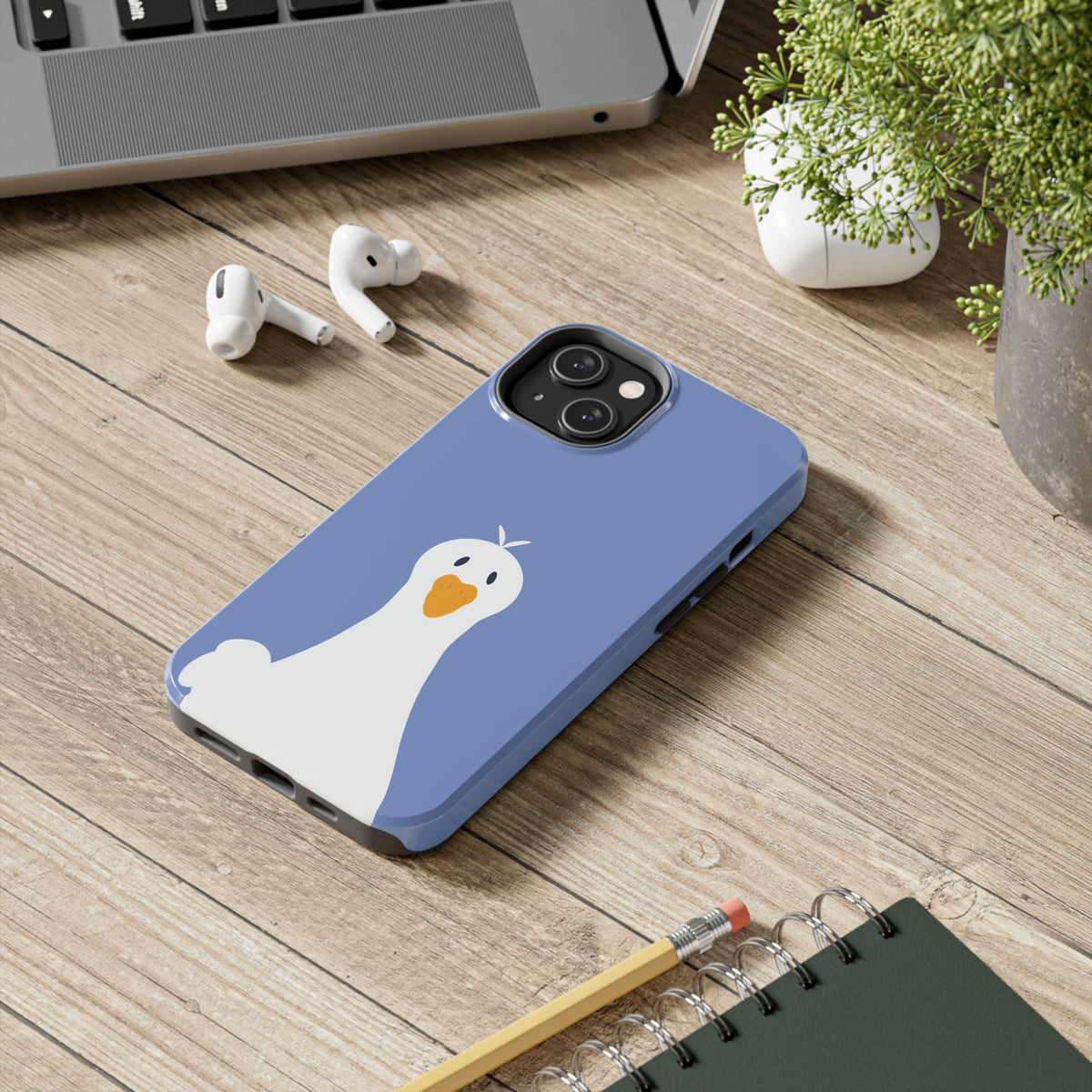 Goofy Goose Tough Phone Case — Cute Minimalist Duck Design on Blue