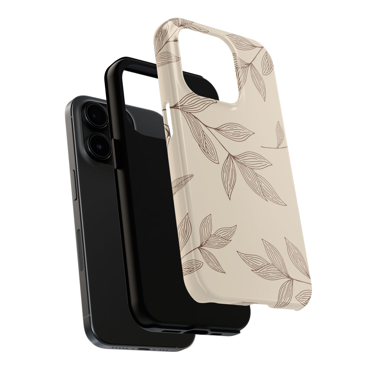 Tough Phone Case — Neutral Botanical Leaf Design (Protective Floral iPhone Case)