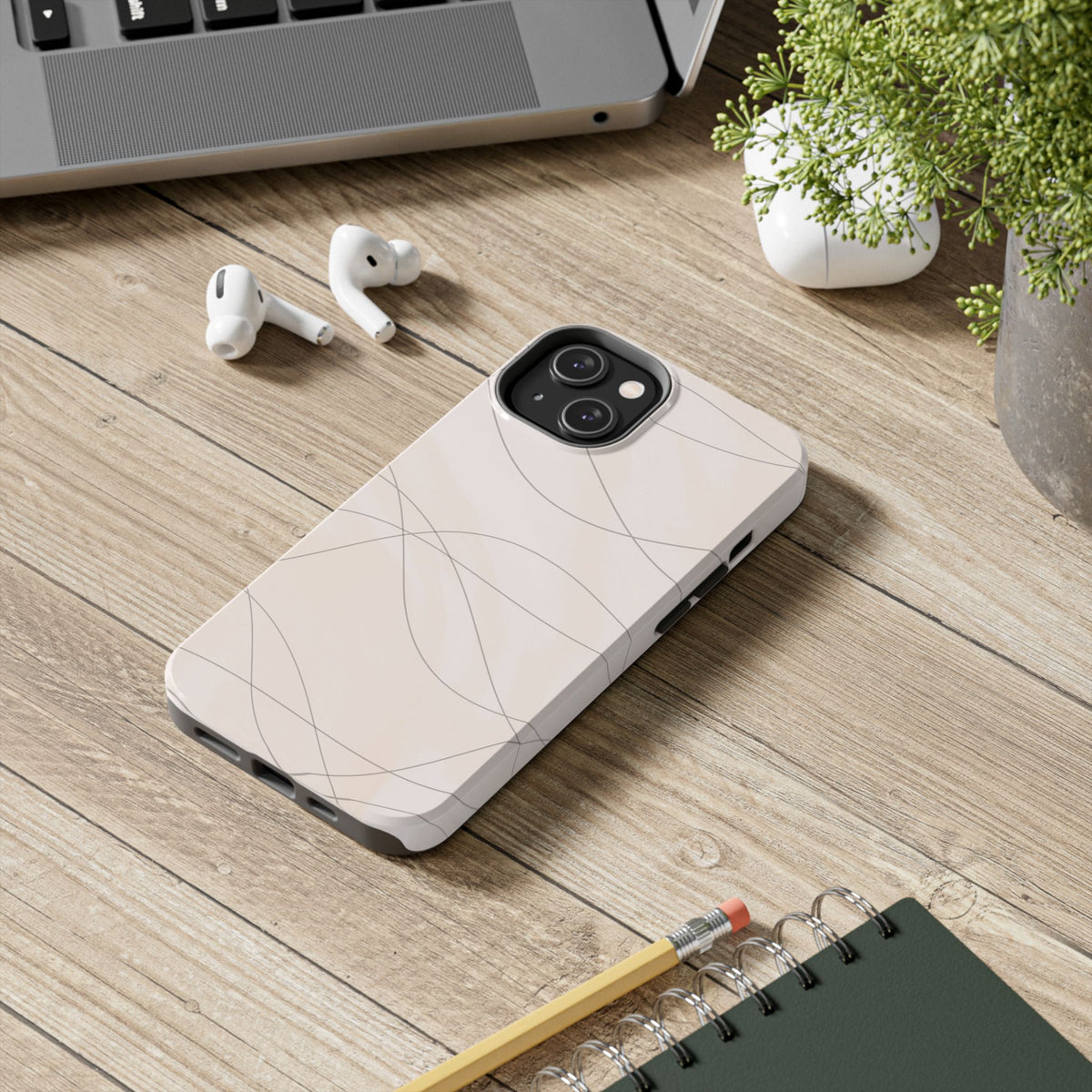 Minimal Beige Wave Tough Phone Case — Protective Slim Phone Case