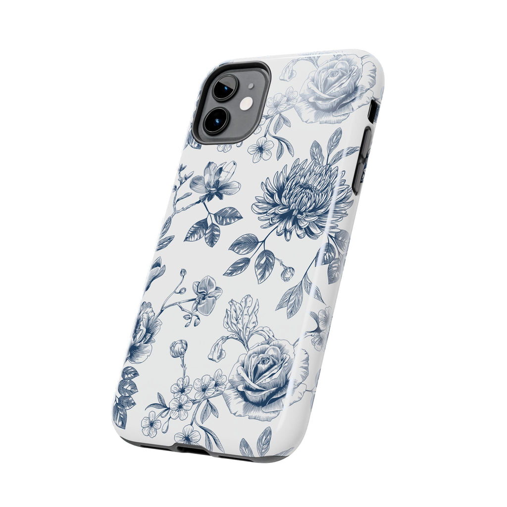 Tough Phone Case — Blue Vintage Floral Protective iPhone Cover