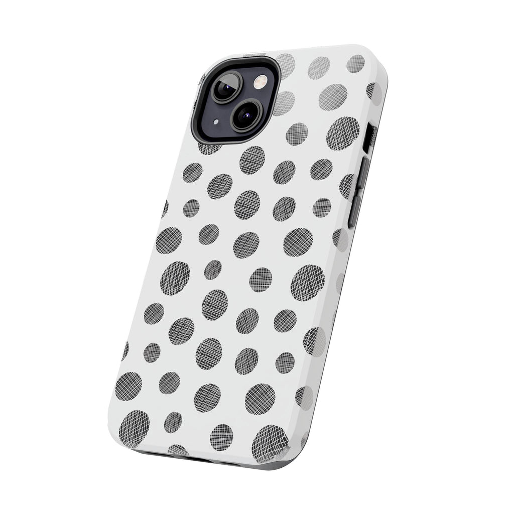 Polka Dot Texture Tough Phone Case — Black & White Spot Pattern, Protective Slim Phone Cover