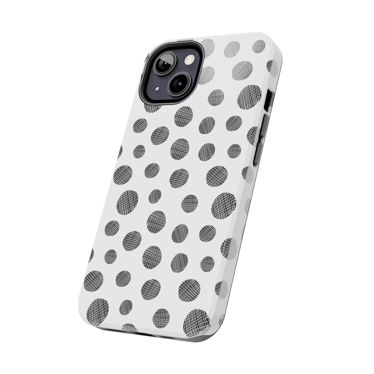 Polka Dot Texture Tough Phone Case — Black & White Spot Pattern, Protective Slim Phone Cover