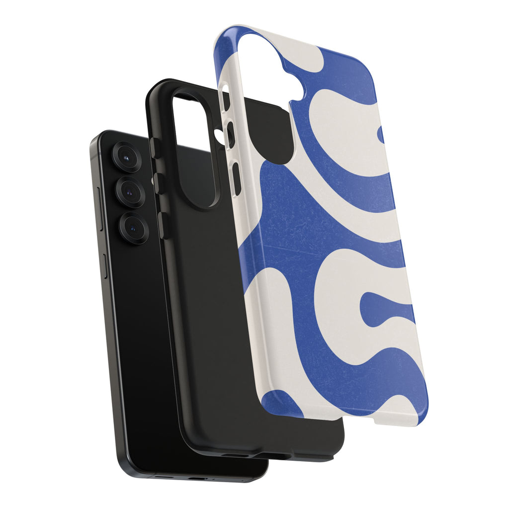 Blue Retro Swirl Tough Phone Case — Durable Abstract Pattern