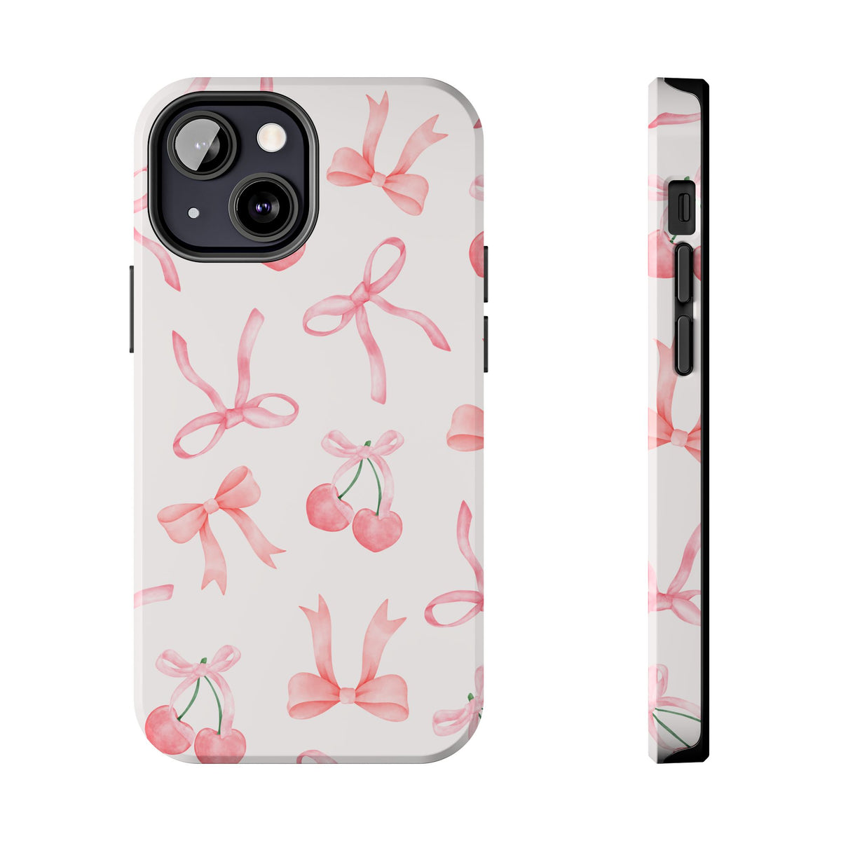 Pink Cherry & Bows Tough Phone Case — Cute Pastel Floral Pattern