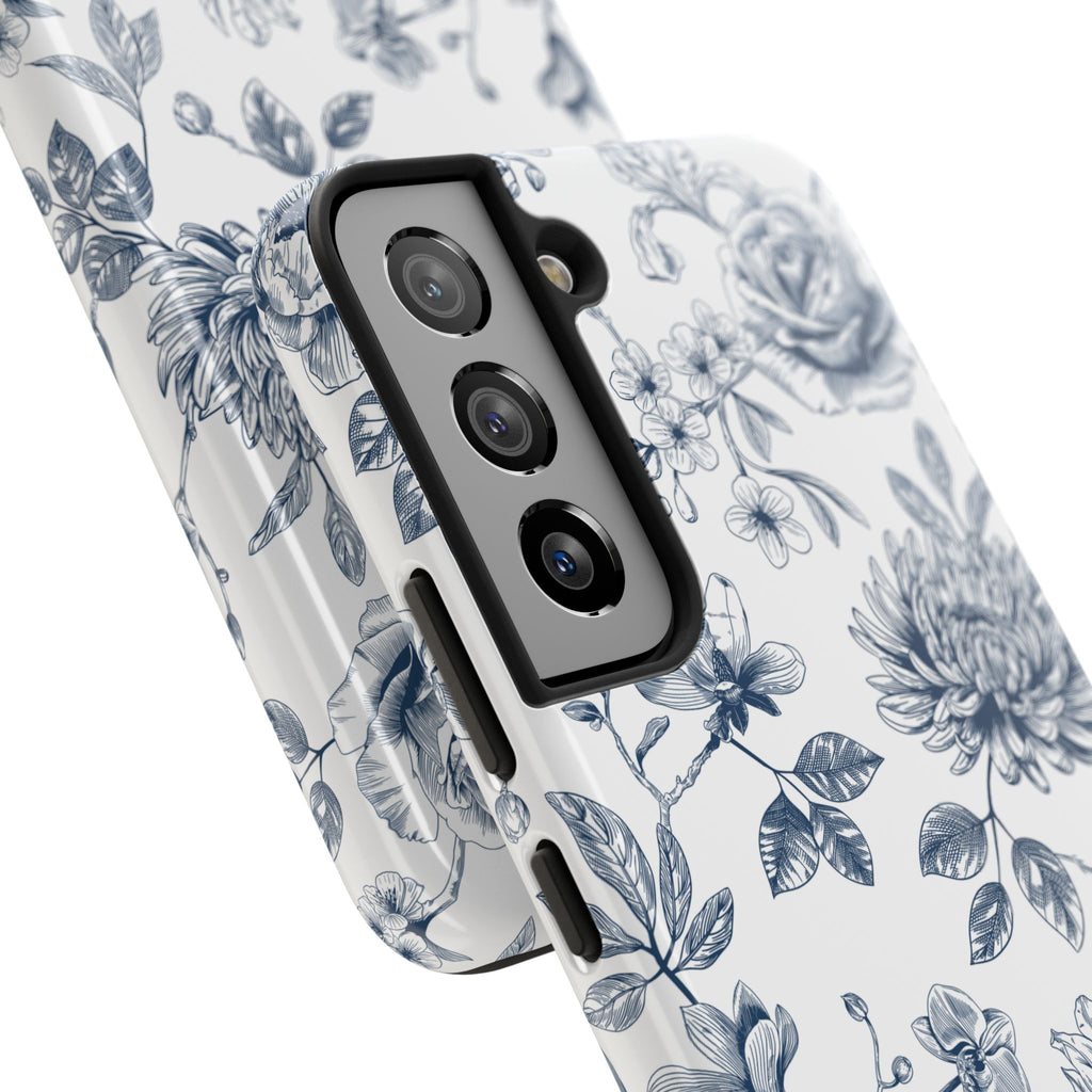 Tough Phone Case — Blue Vintage Floral Protective iPhone Cover