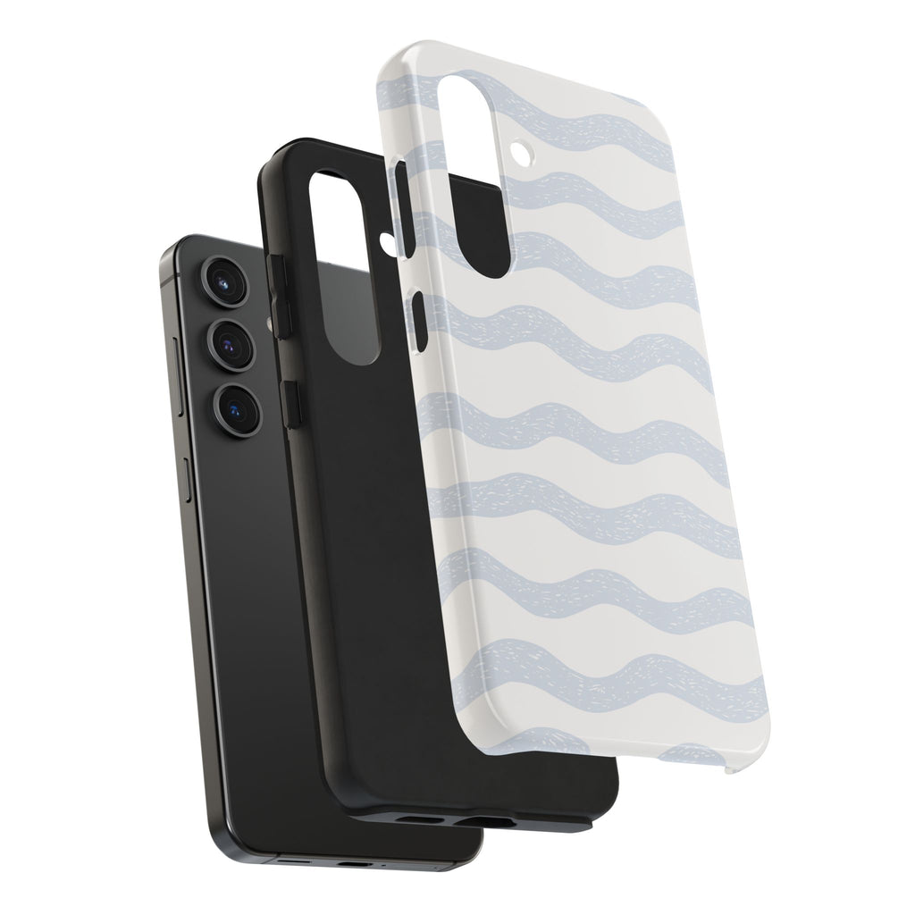 Tough Phone Case – Subtle Blue Wavy Stripes, Durable Protective Cover