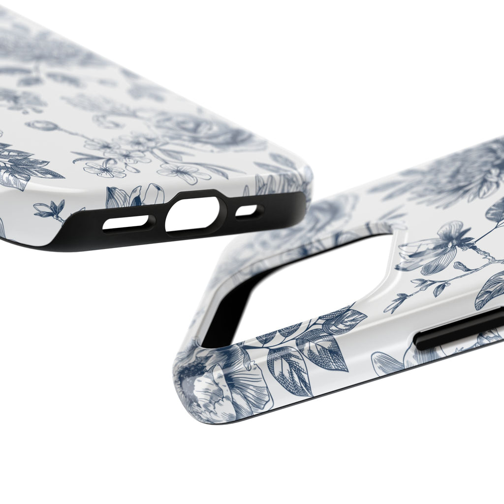 Tough Phone Case — Blue Vintage Floral Protective iPhone Cover