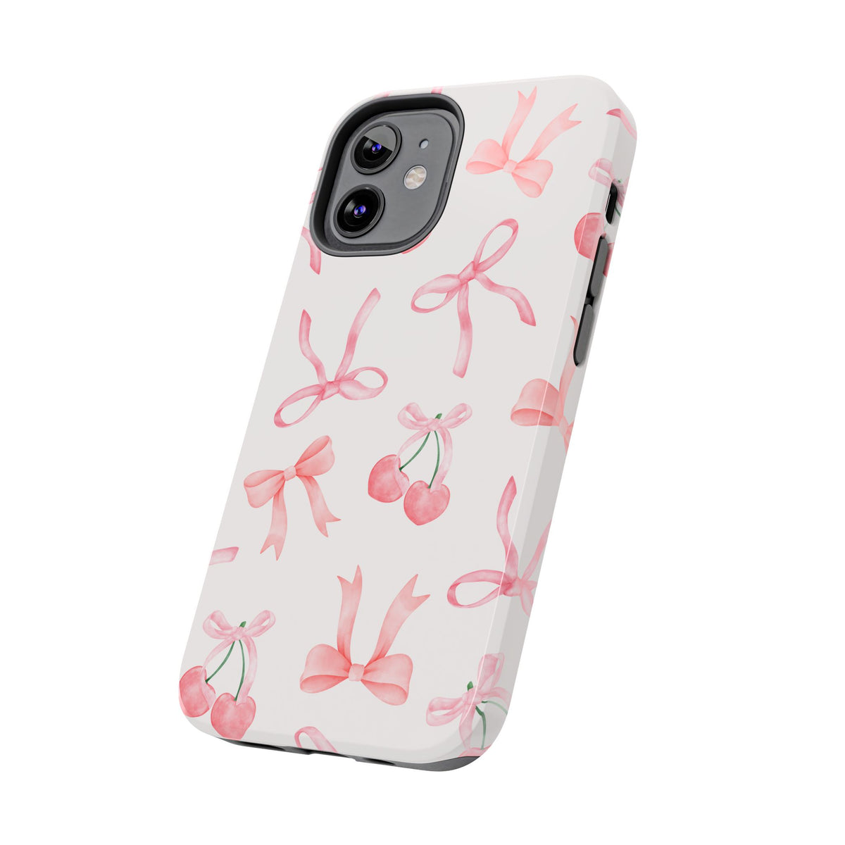 Pink Cherry & Bows Tough Phone Case — Cute Pastel Floral Pattern