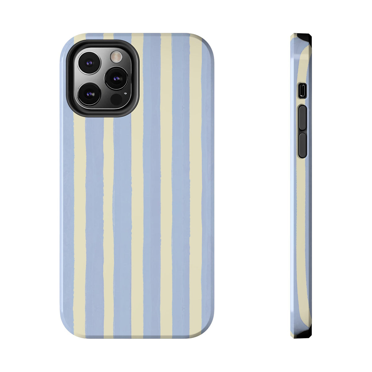Pastel Stripe Tough Phone Case — Blue & Cream Protective Cover