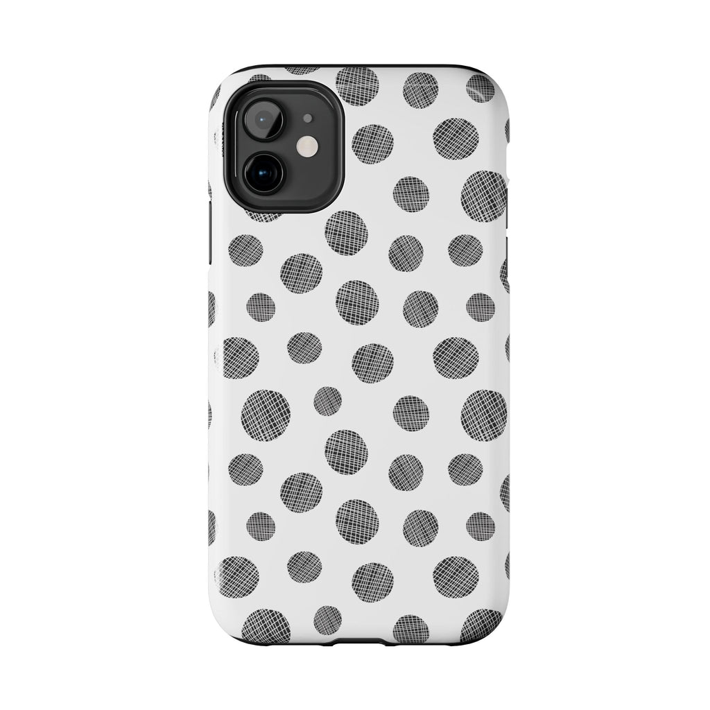 Polka Dot Texture Tough Phone Case — Black & White Spot Pattern, Protective Slim Phone Cover