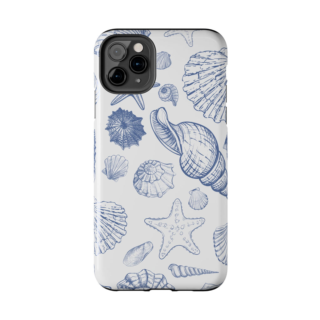Seaside Sketch Tough Phone Case – Blue Shells & Starfish Protective Cover