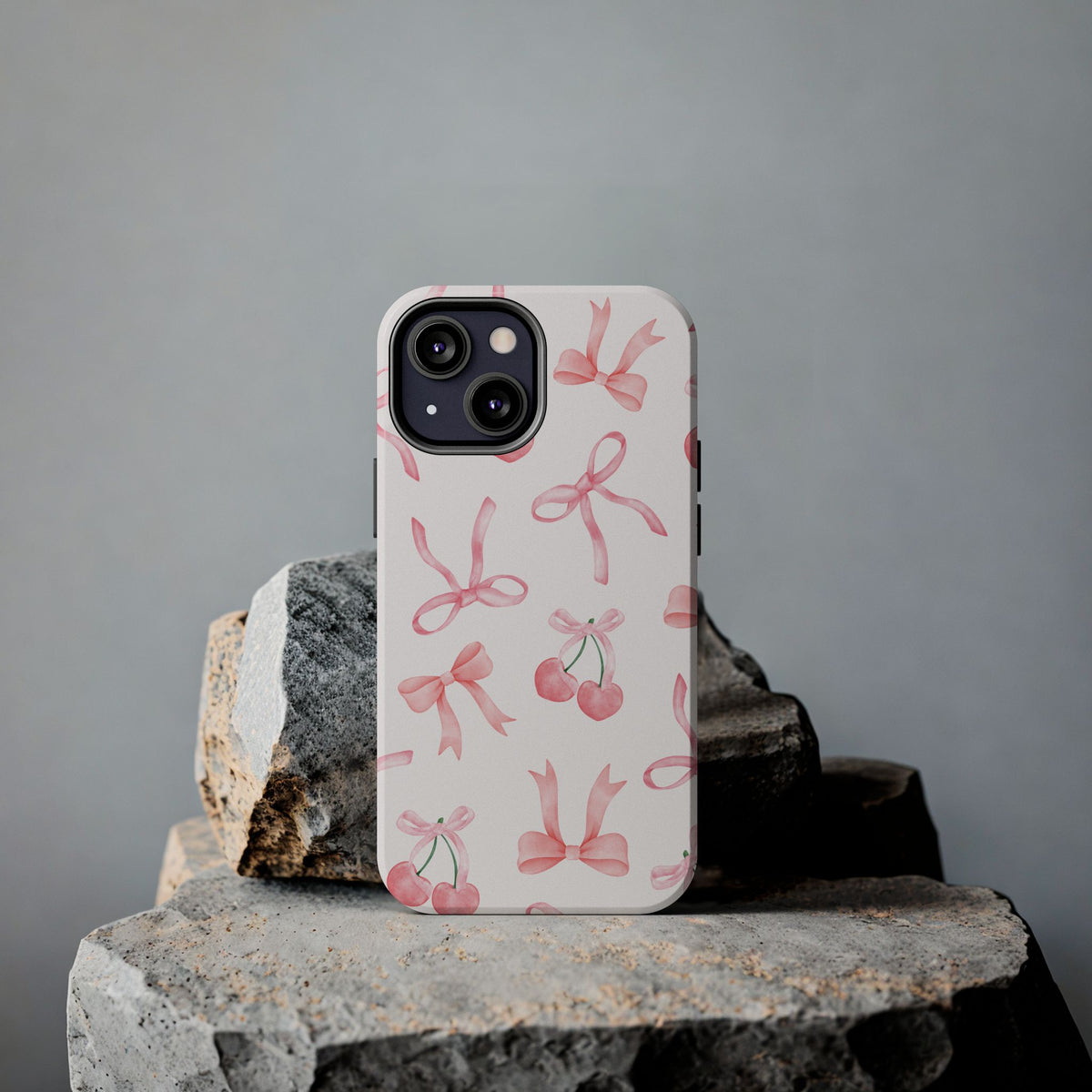 Pink Cherry & Bows Tough Phone Case — Cute Pastel Floral Pattern