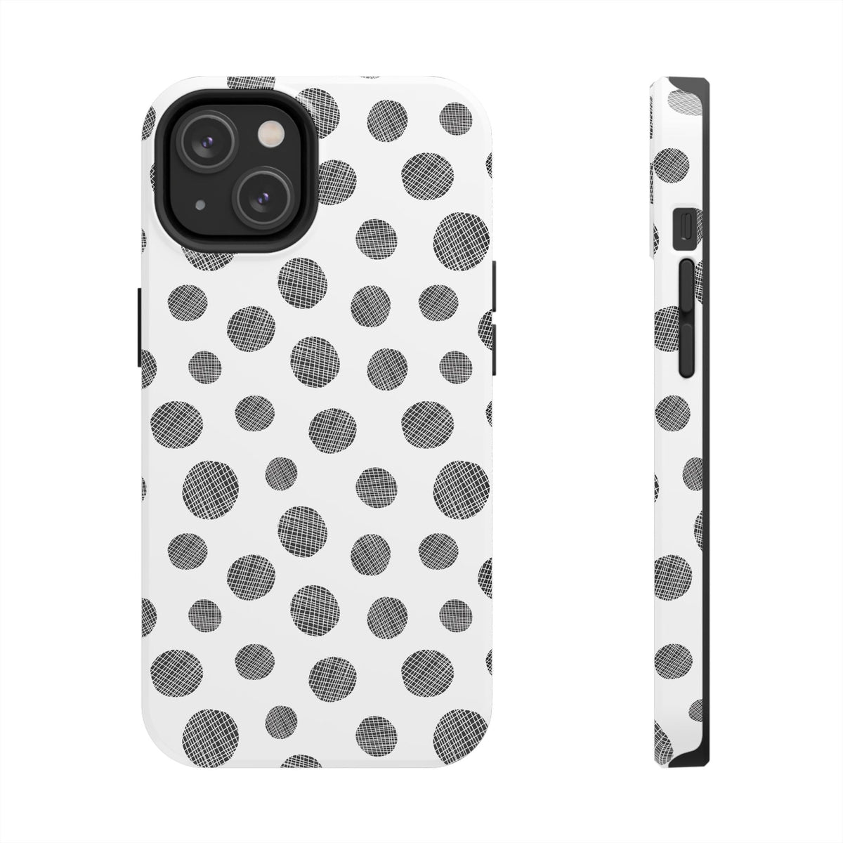 Polka Dot Texture Tough Phone Case — Black & White Spot Pattern, Protective Slim Phone Cover