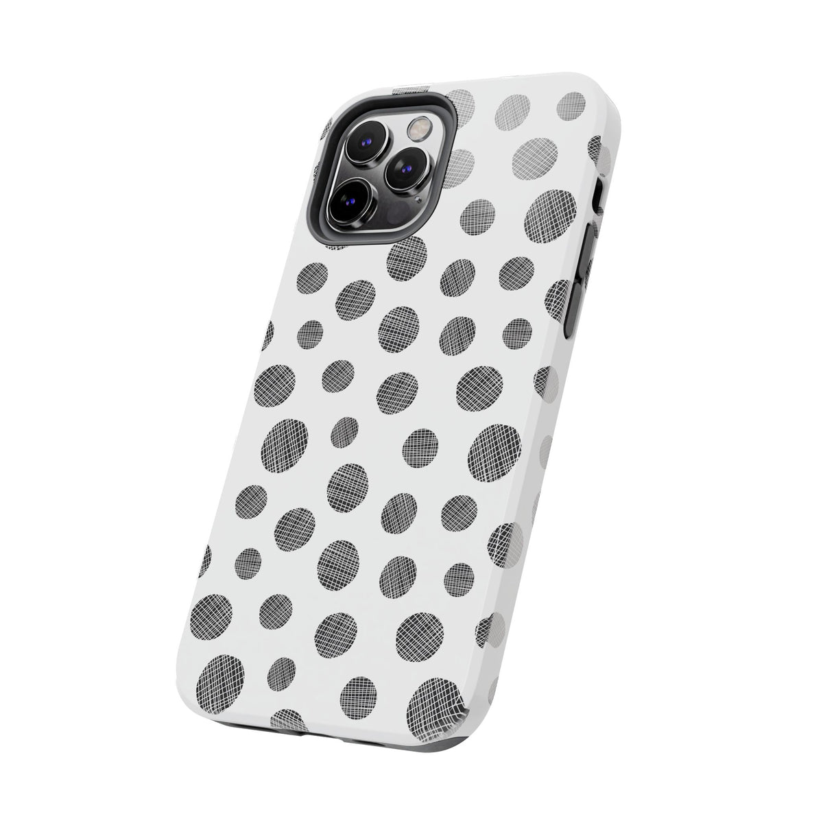 Polka Dot Texture Tough Phone Case — Black & White Spot Pattern, Protective Slim Phone Cover