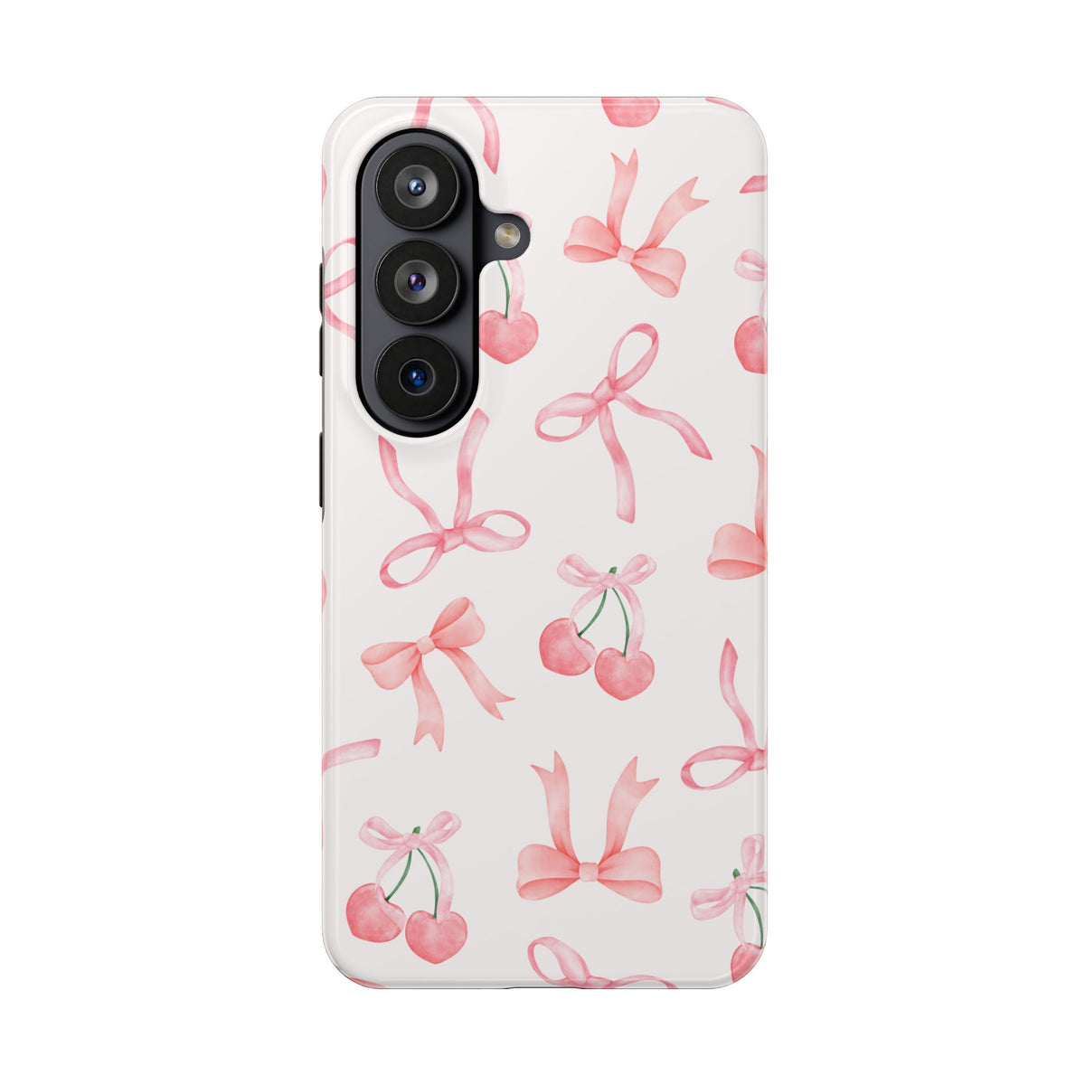 Pink Cherry & Bows Tough Phone Case — Cute Pastel Floral Pattern