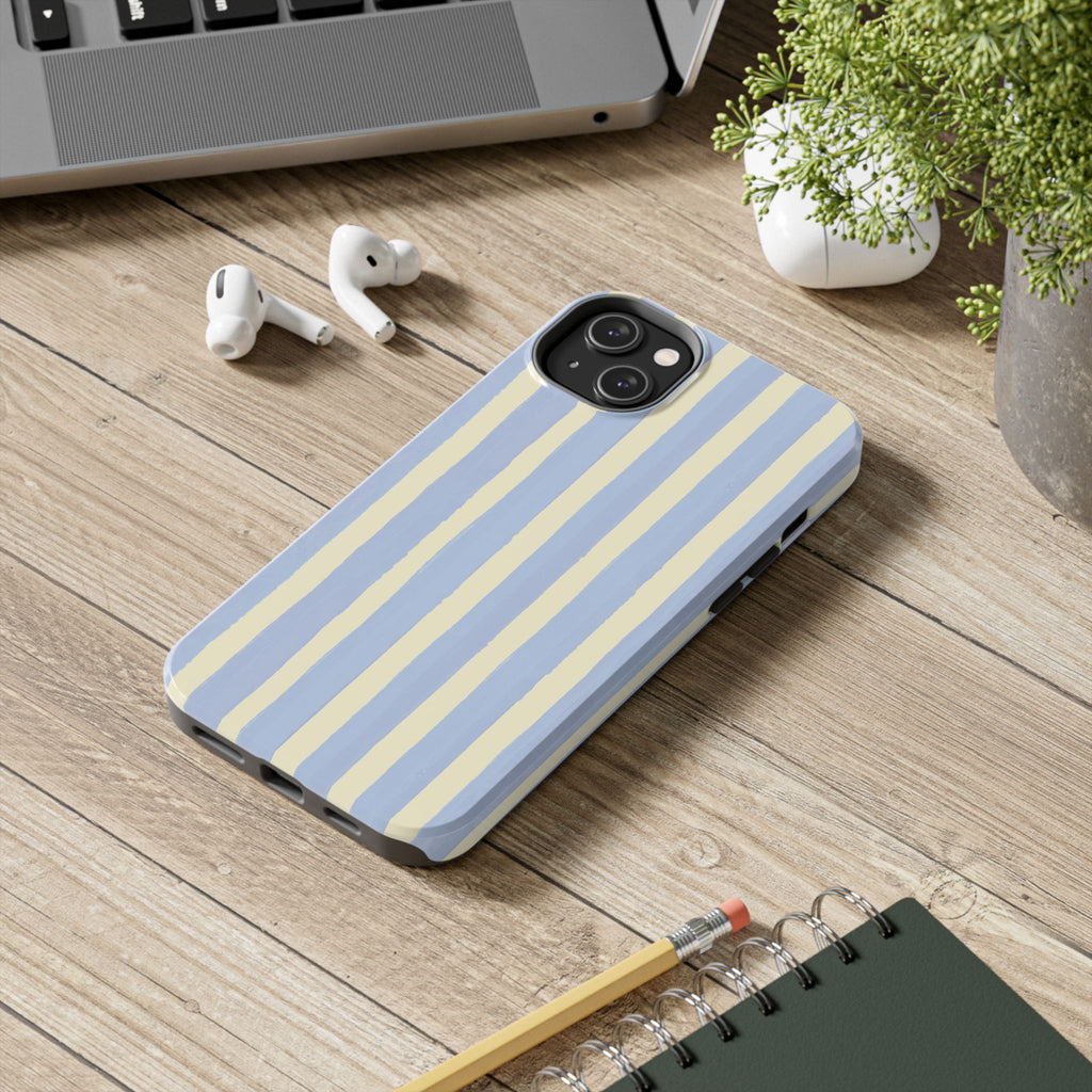 Pastel Stripe Tough Phone Case — Blue & Cream Protective Cover