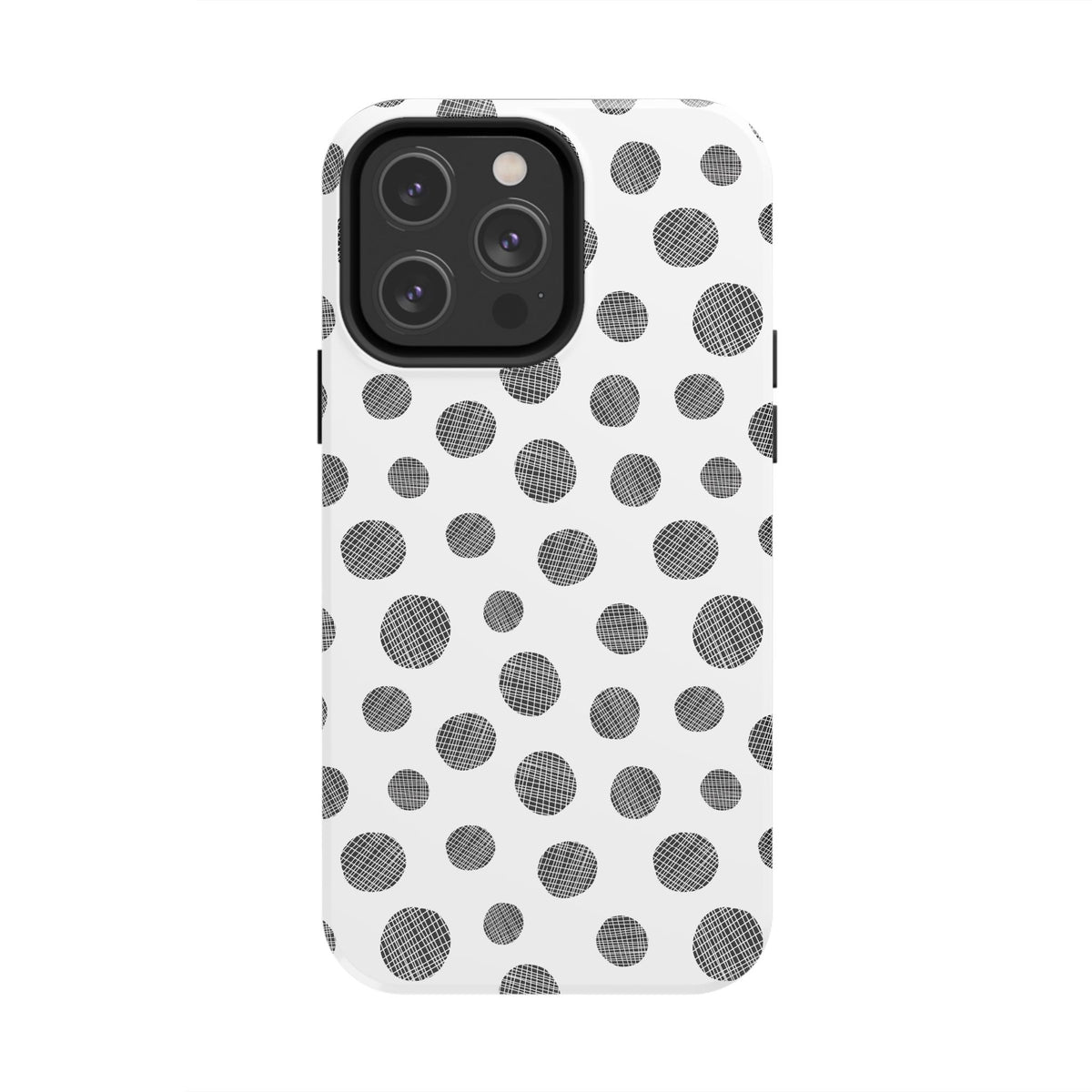 Polka Dot Texture Tough Phone Case — Black & White Spot Pattern, Protective Slim Phone Cover