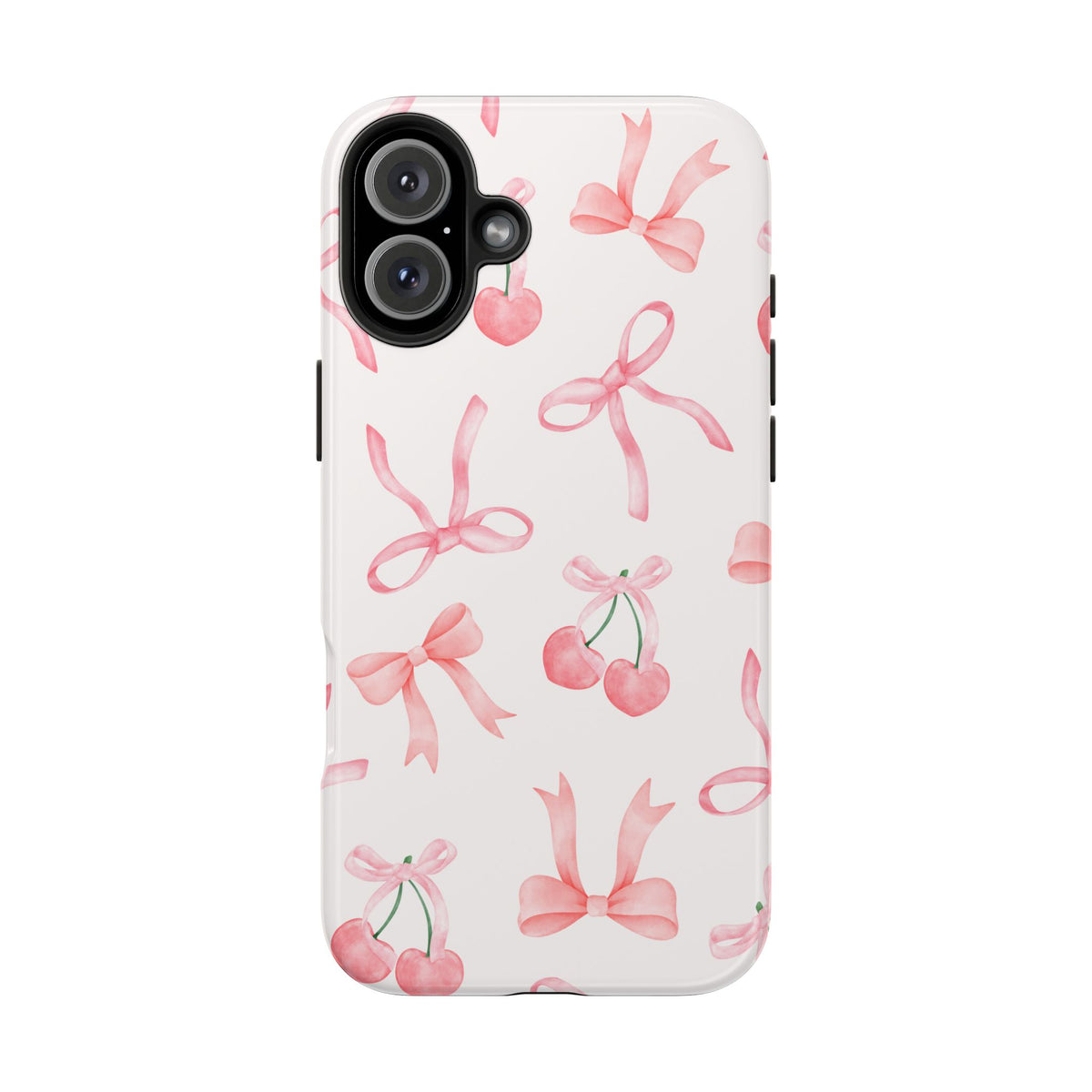 Pink Cherry & Bows Tough Phone Case — Cute Pastel Floral Pattern