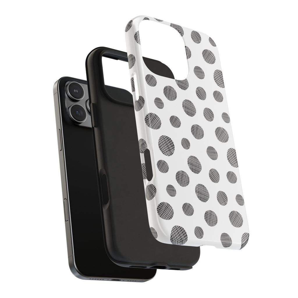 Polka Dot Texture Tough Phone Case — Black & White Spot Pattern, Protective Slim Phone Cover