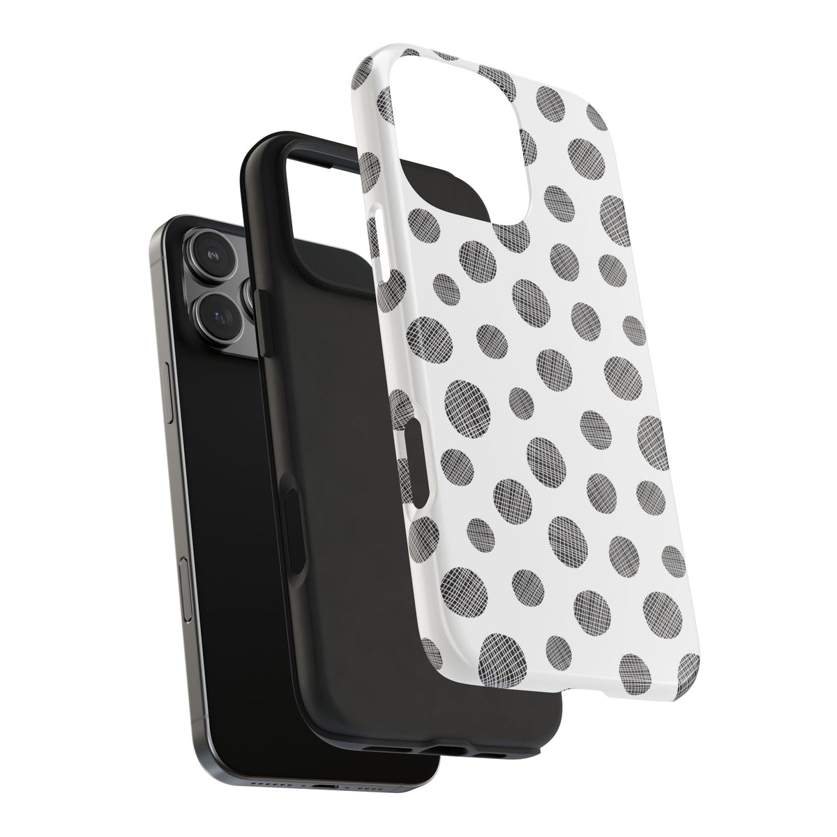 Polka Dot Texture Tough Phone Case — Black & White Spot Pattern, Protective Slim Phone Cover