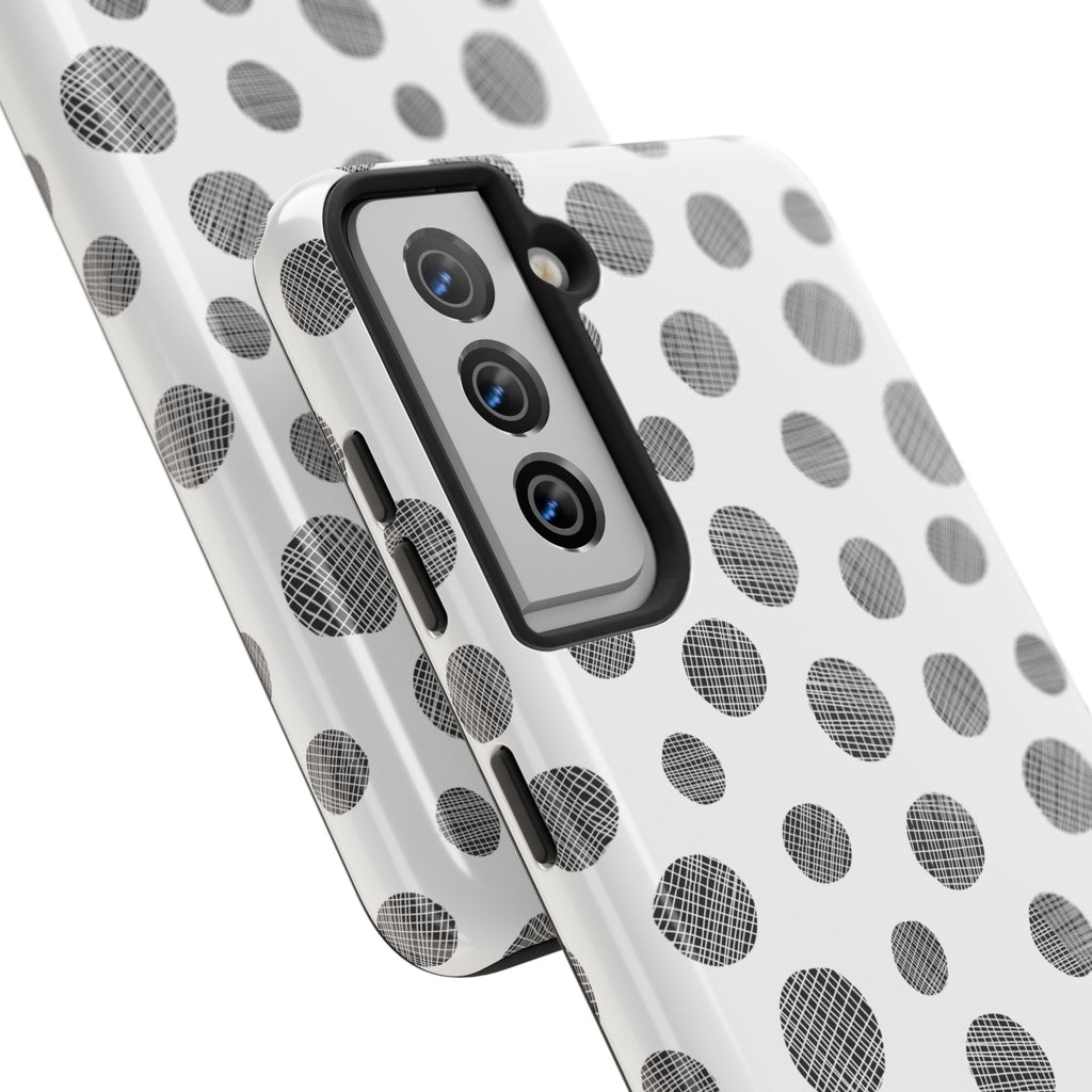 Polka Dot Texture Tough Phone Case — Black & White Spot Pattern, Protective Slim Phone Cover