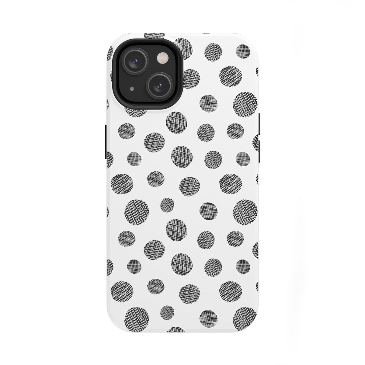 Polka Dot Texture Tough Phone Case — Black & White Spot Pattern, Protective Slim Phone Cover