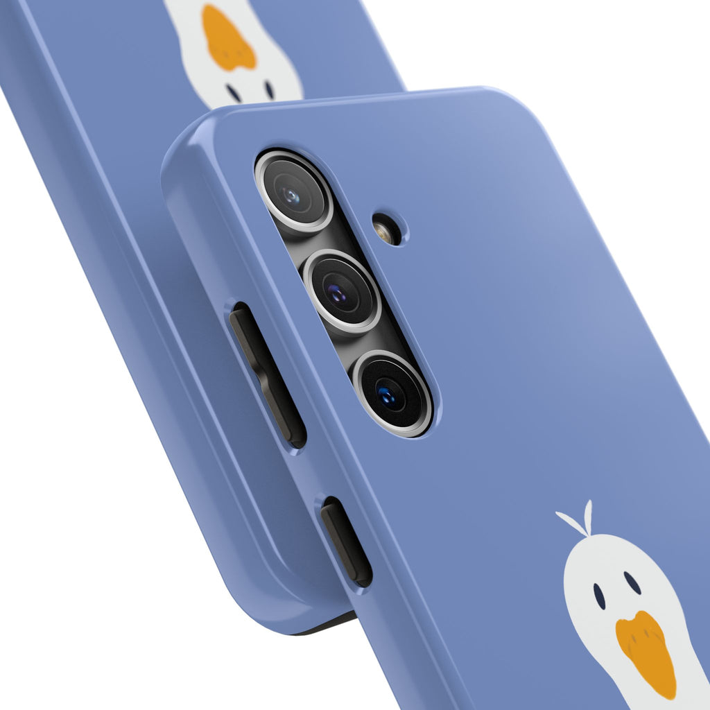 Goofy Goose Tough Phone Case — Cute Minimalist Duck Design on Blue