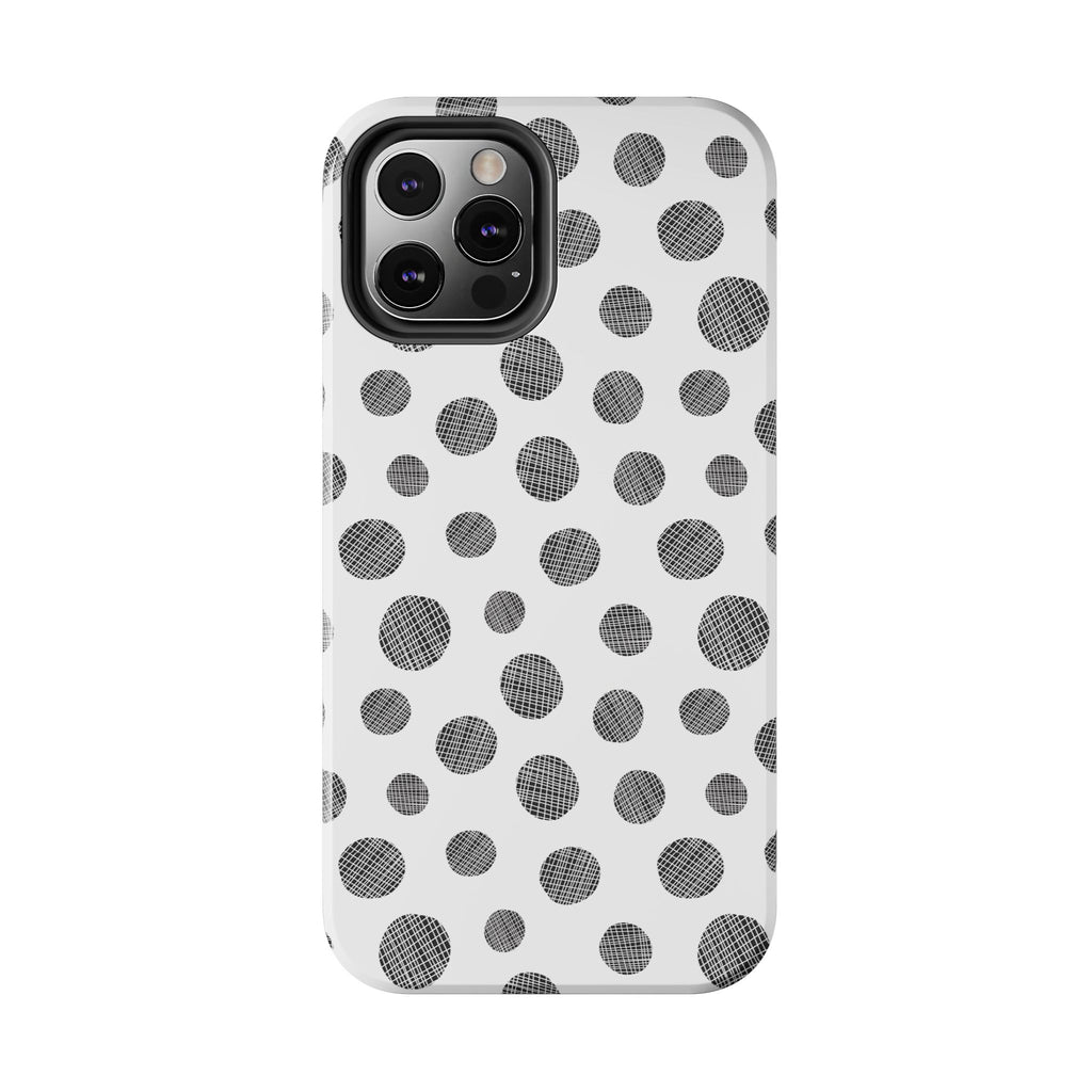 Polka Dot Texture Tough Phone Case — Black & White Spot Pattern, Protective Slim Phone Cover