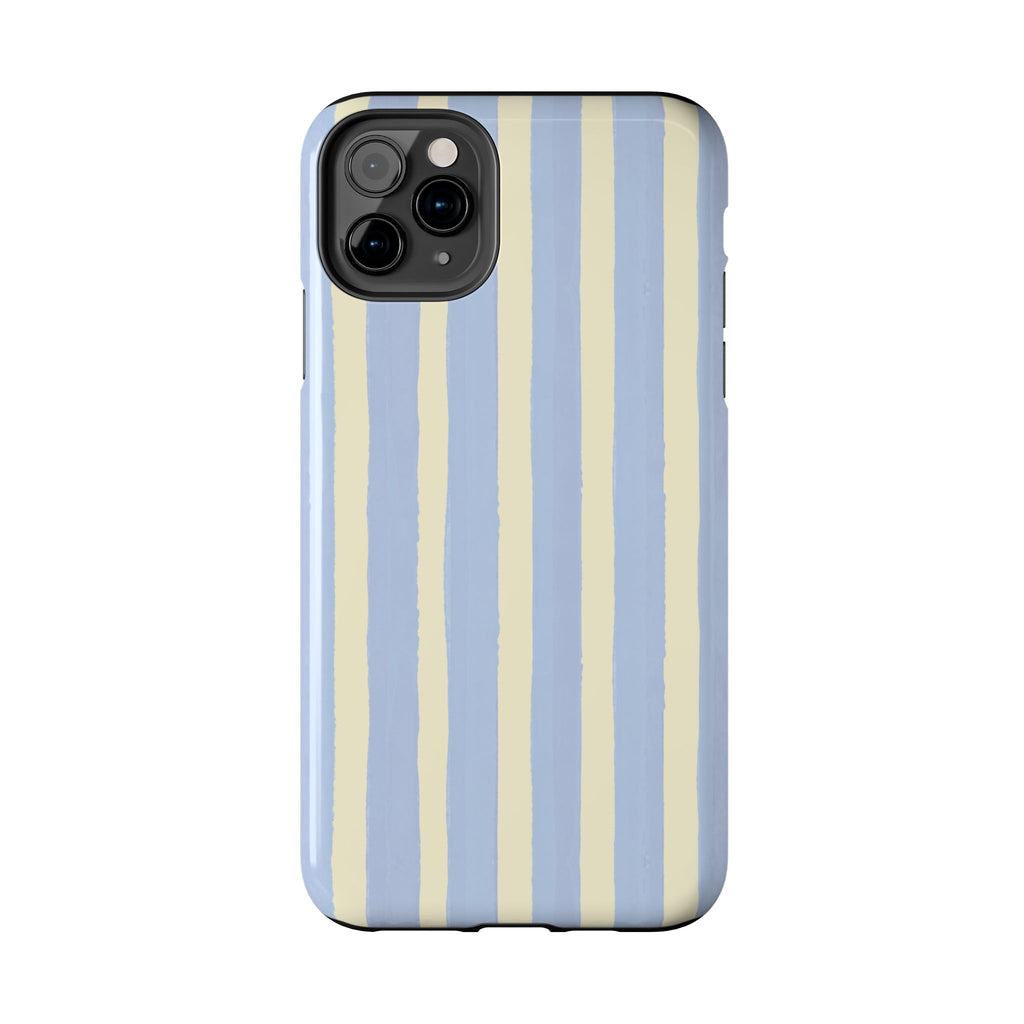 Pastel Stripe Tough Phone Case — Blue & Cream Protective Cover