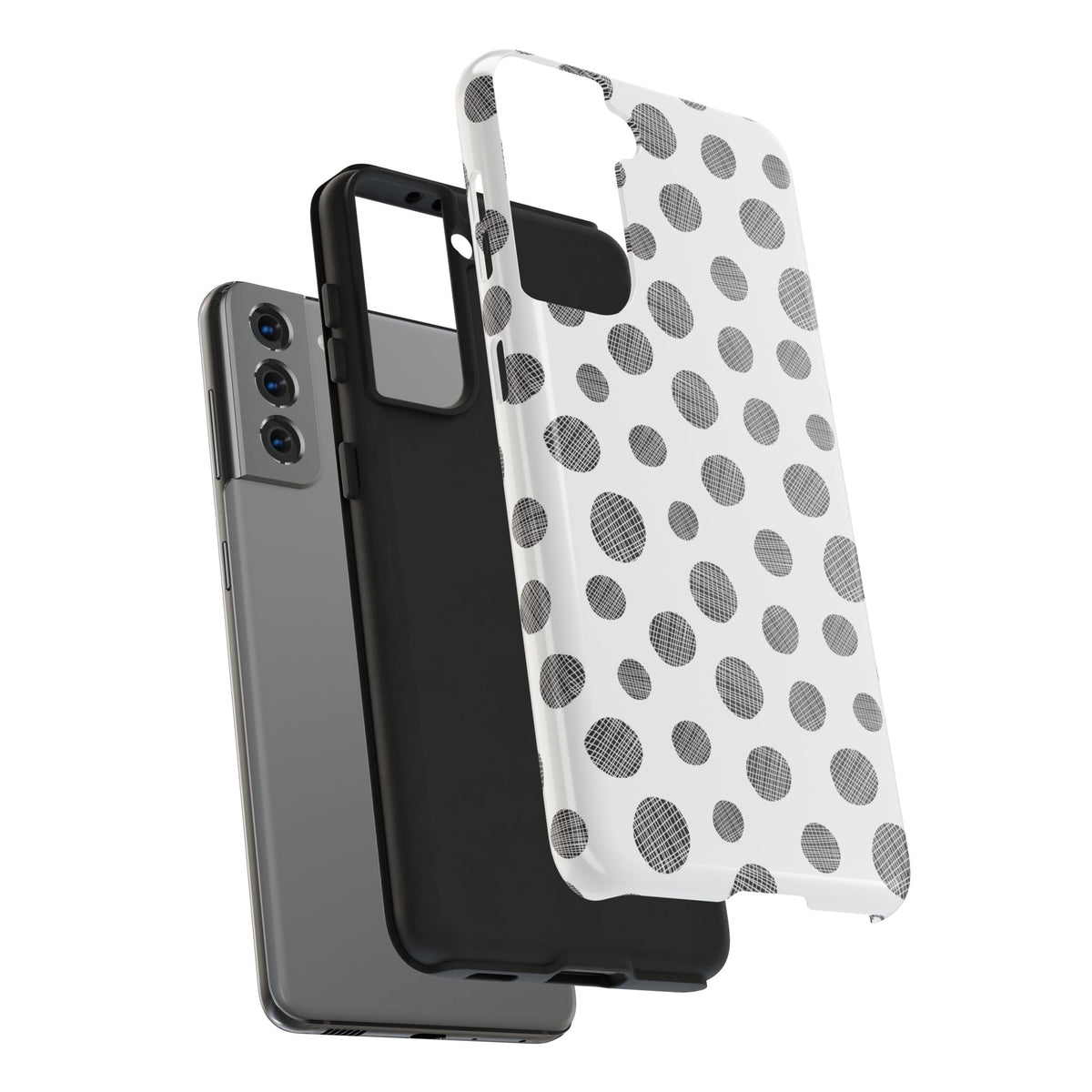 Polka Dot Texture Tough Phone Case — Black & White Spot Pattern, Protective Slim Phone Cover