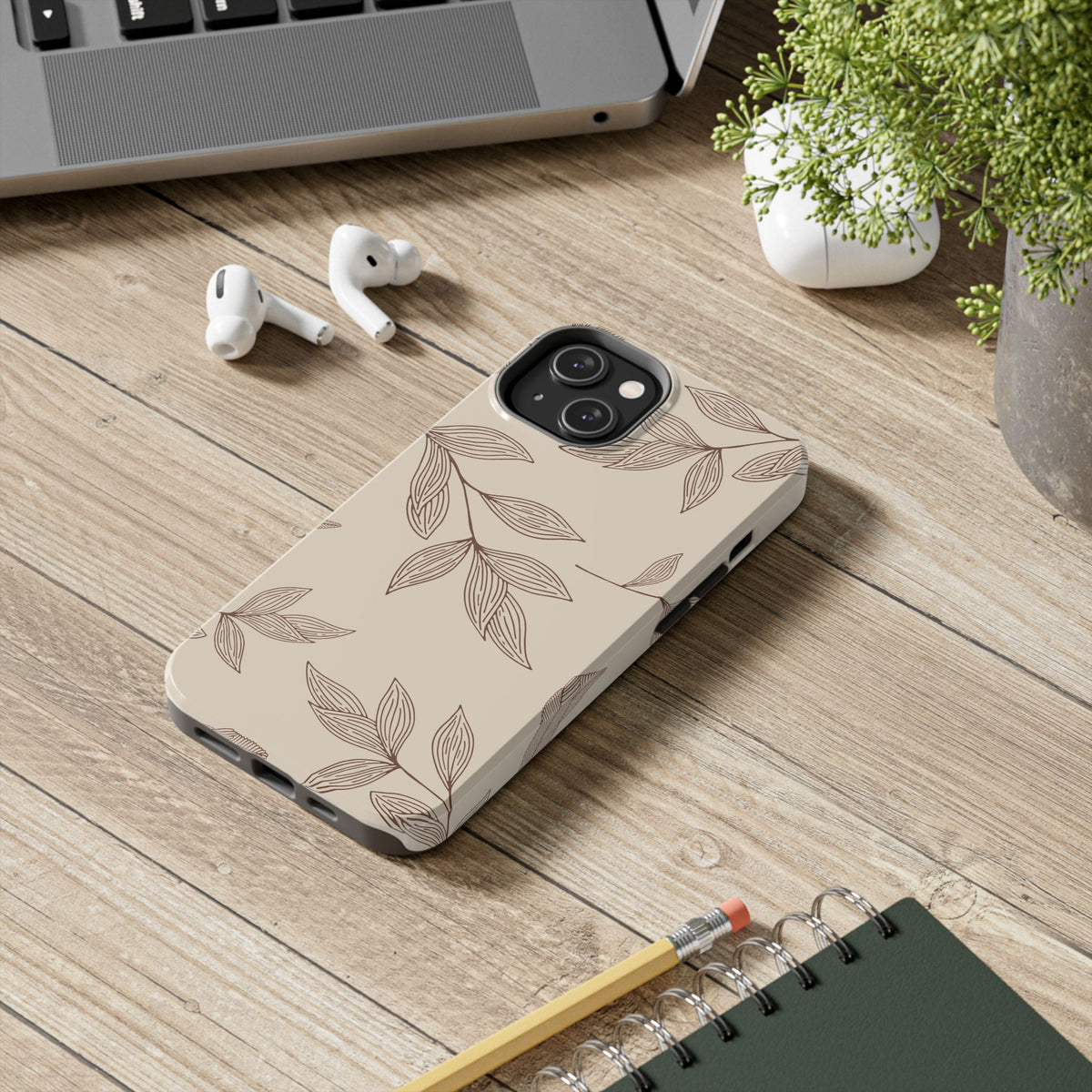 Tough Phone Case — Neutral Botanical Leaf Design (Protective Floral iPhone Case)