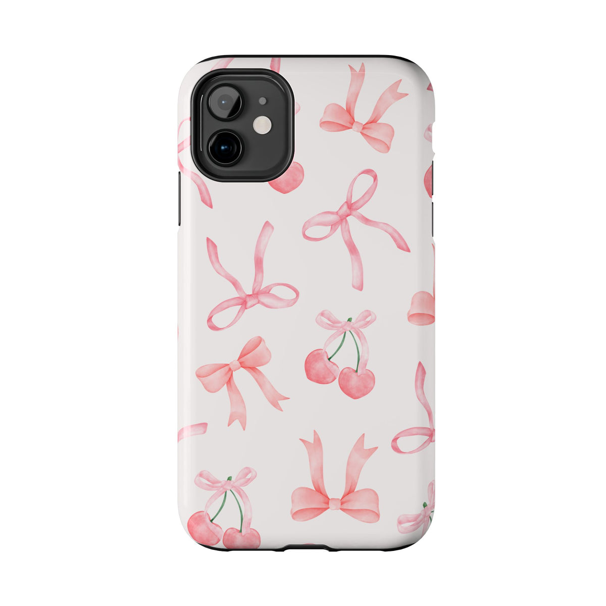 Pink Cherry & Bows Tough Phone Case — Cute Pastel Floral Pattern