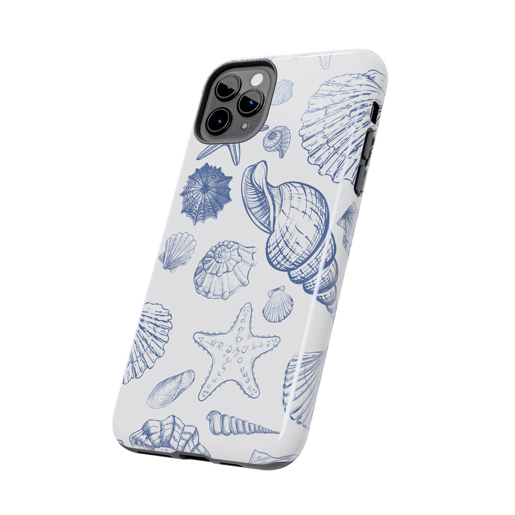 Seaside Sketch Tough Phone Case – Blue Shells & Starfish Protective Cover